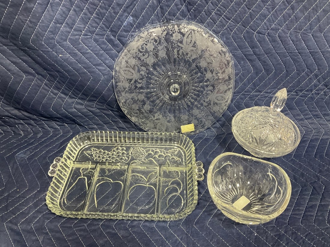 Crystal cut serving tray, lidded candy dish(7.5in.tall), and more: Crystal cut serving tray, lidded candy dish(7.5in.tall), and more