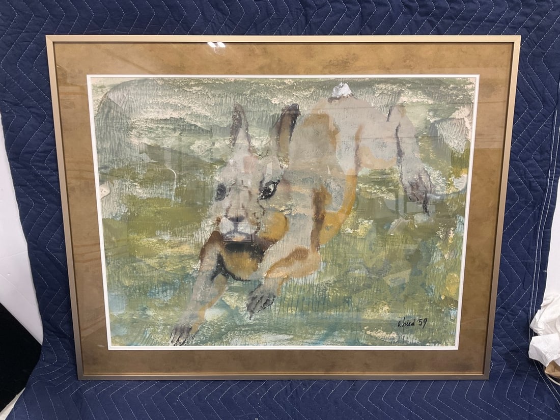 Framed 1959 bunny artwork signed(24.5in.x31in.) (1 of 1)