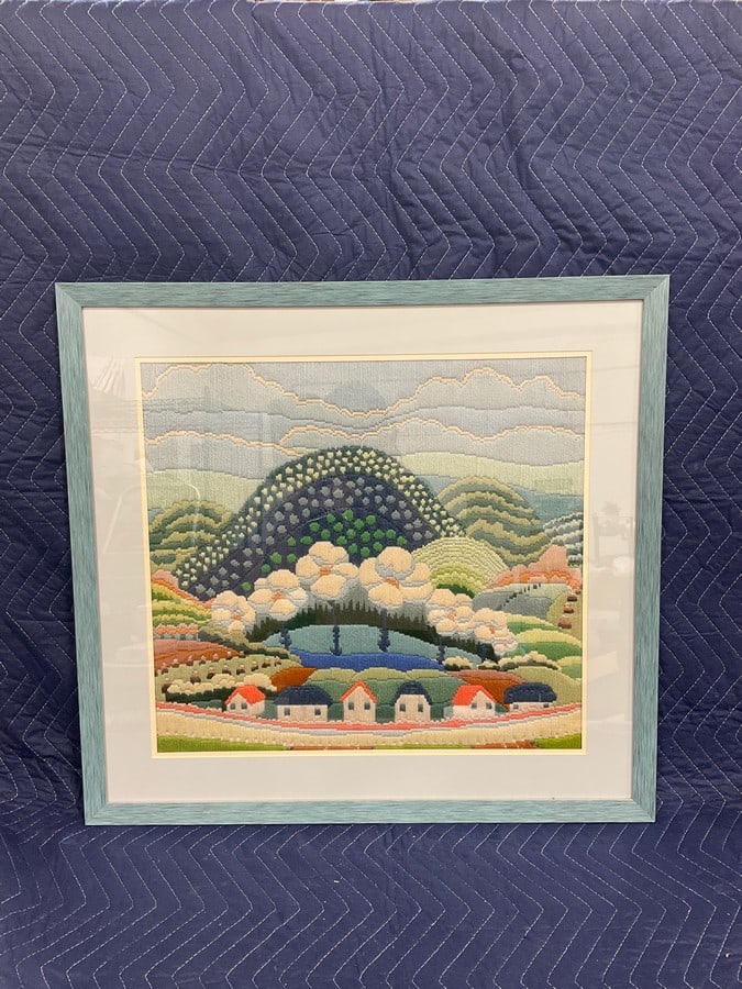 Framed longstitch needlepoint artwork(26.5in.x24.5in.): Framed longstitch needlepoint artwork(26.5in.x24.5in.)