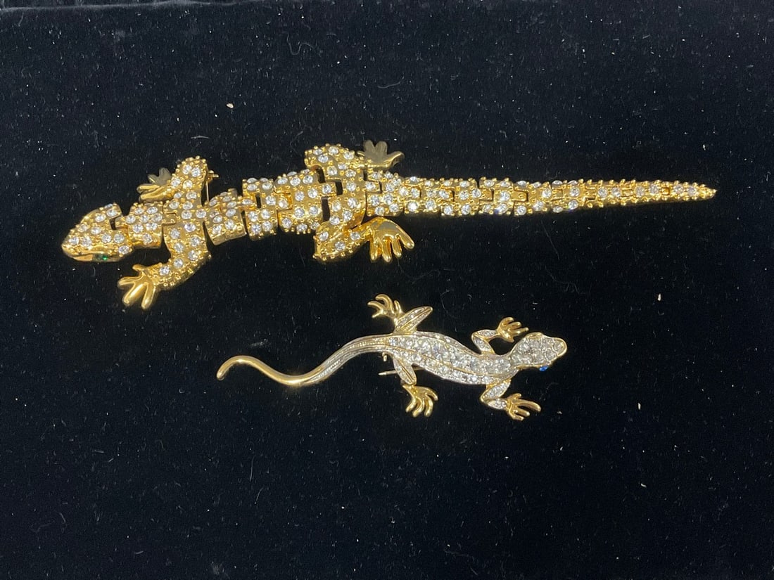 Crystal encrusted lizard pins: Crystal encrusted lizard pins