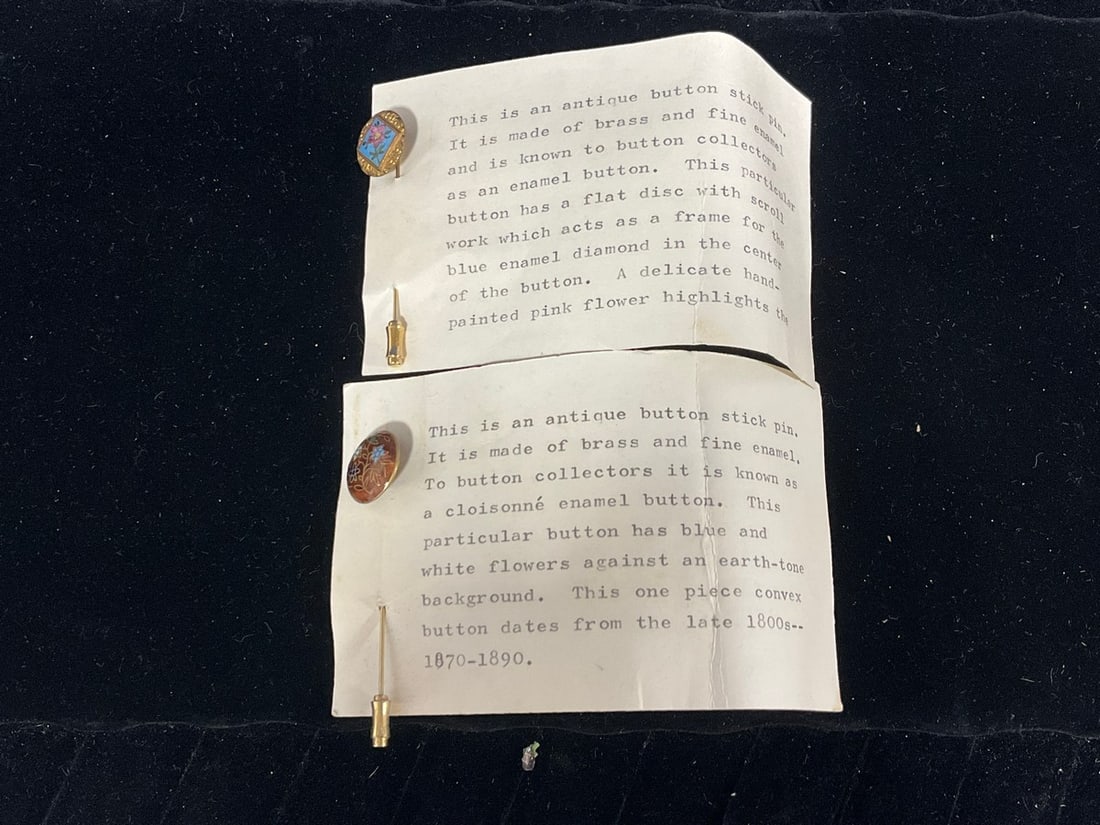 Antique button enameled stick pens: Antique button enameled stick pens