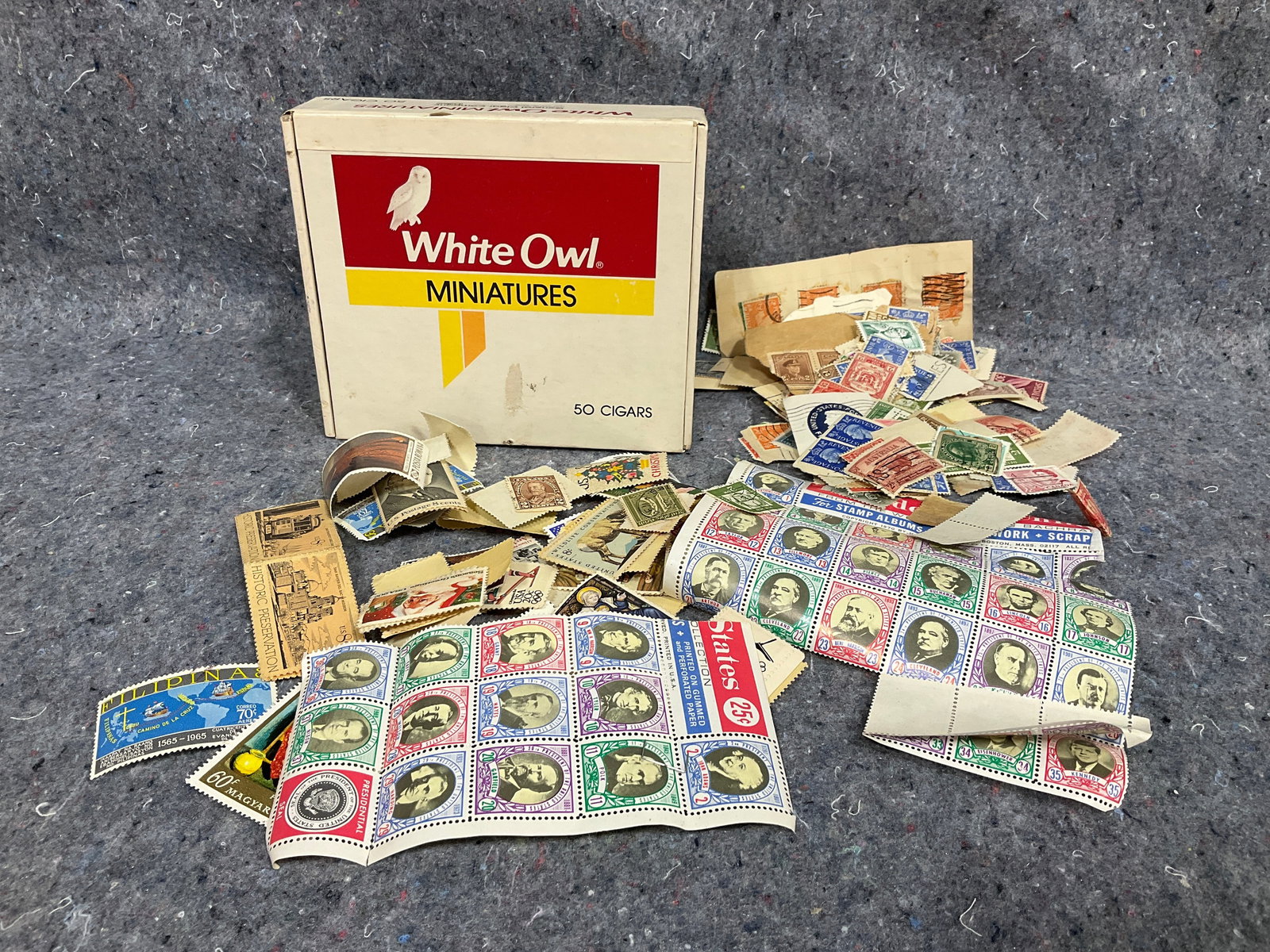 Vintage Stamps and Cigar Box: Vintage Stamps and Cigar Box