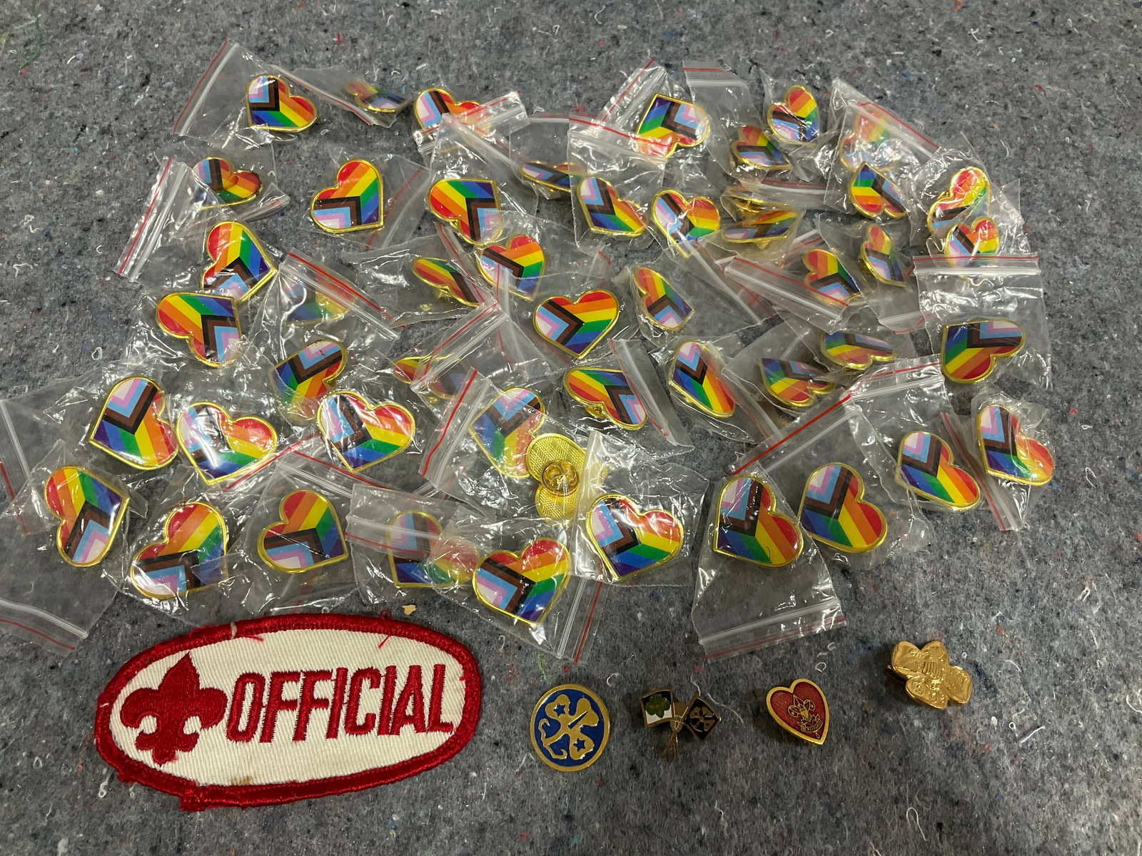 Lot of Rainbow Heart Pins, and more: Lot of Rainbow Heart Pins, and more