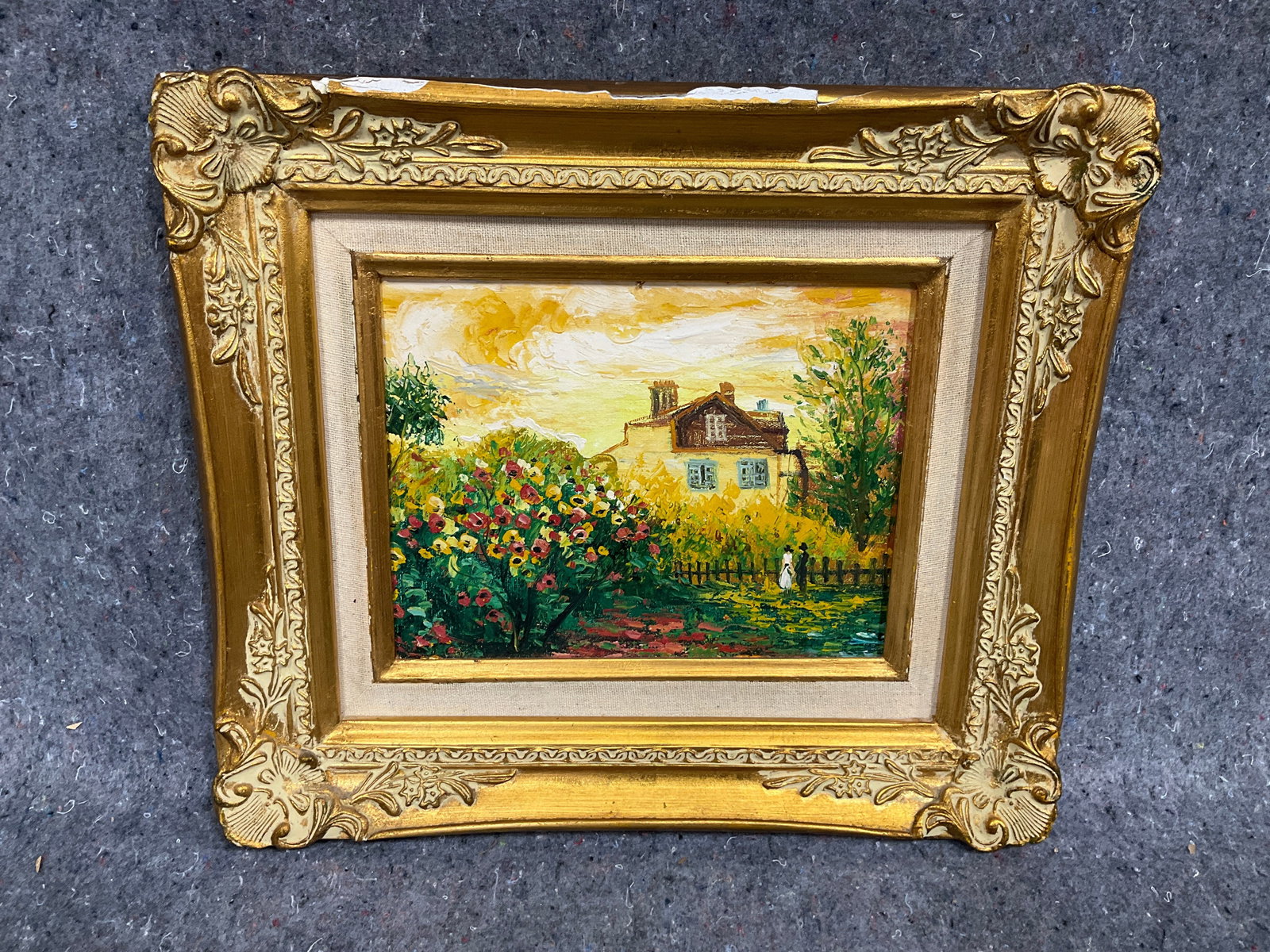 Framed oil on canvas painting(13in.x15in.) *frame damaged*: Framed oil on canvas painting(13in.x15in.) *frame damaged*