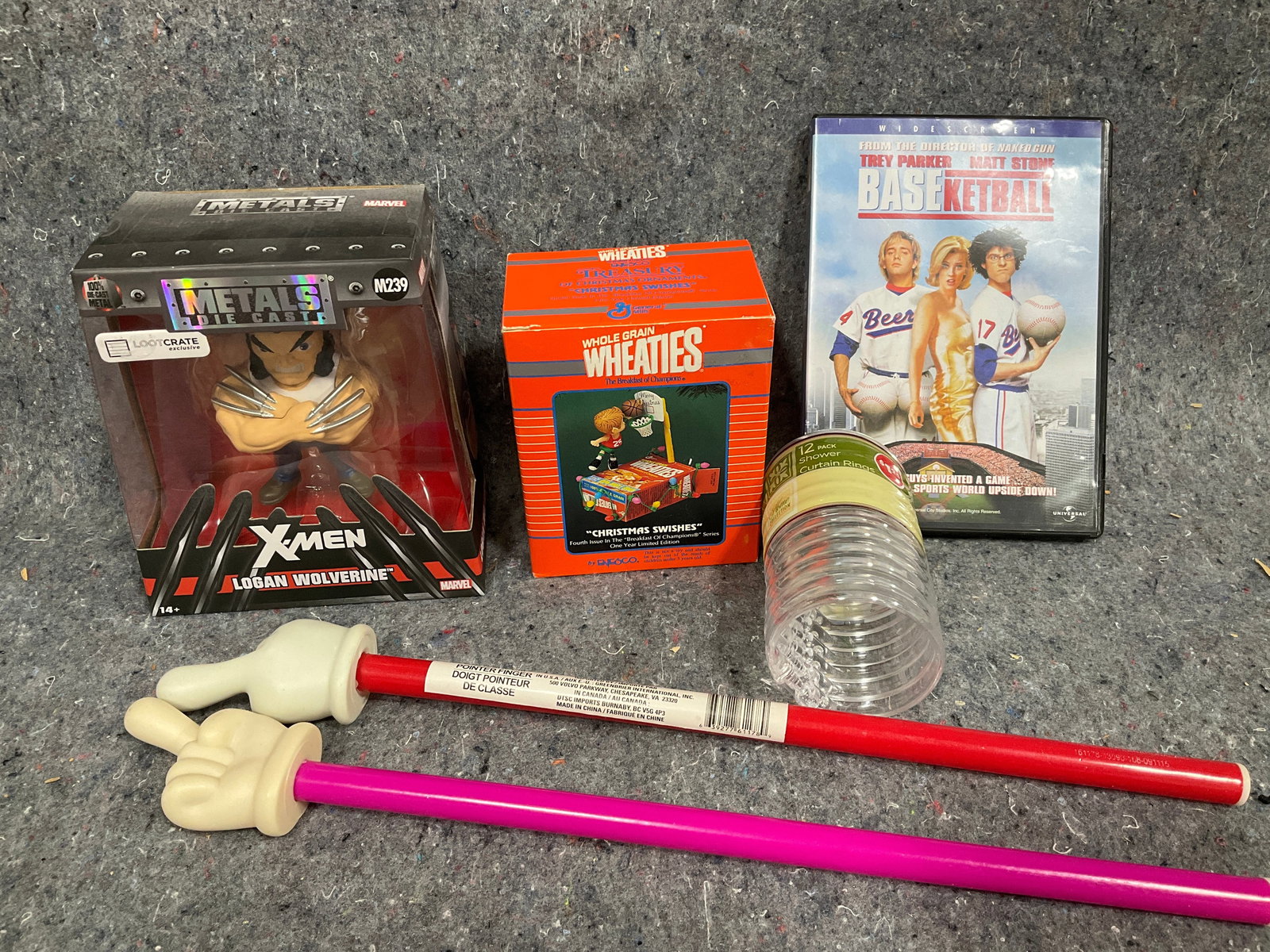Marvel Logan Wolverine diecast collectible(new in box), Christmas swishes vintage wheaties box, and: Marvel Logan Wolverine diecast collectible(new in box), Christmas swishes vintage wheaties box, and more