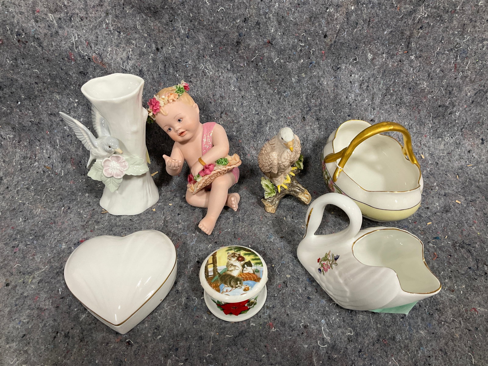 Porcelain vase(chipped-5.5in.tall), cherub, trinket boxes, and more: Porcelain vase(chipped-5.5in.tall), cherub, trinket boxes, and more