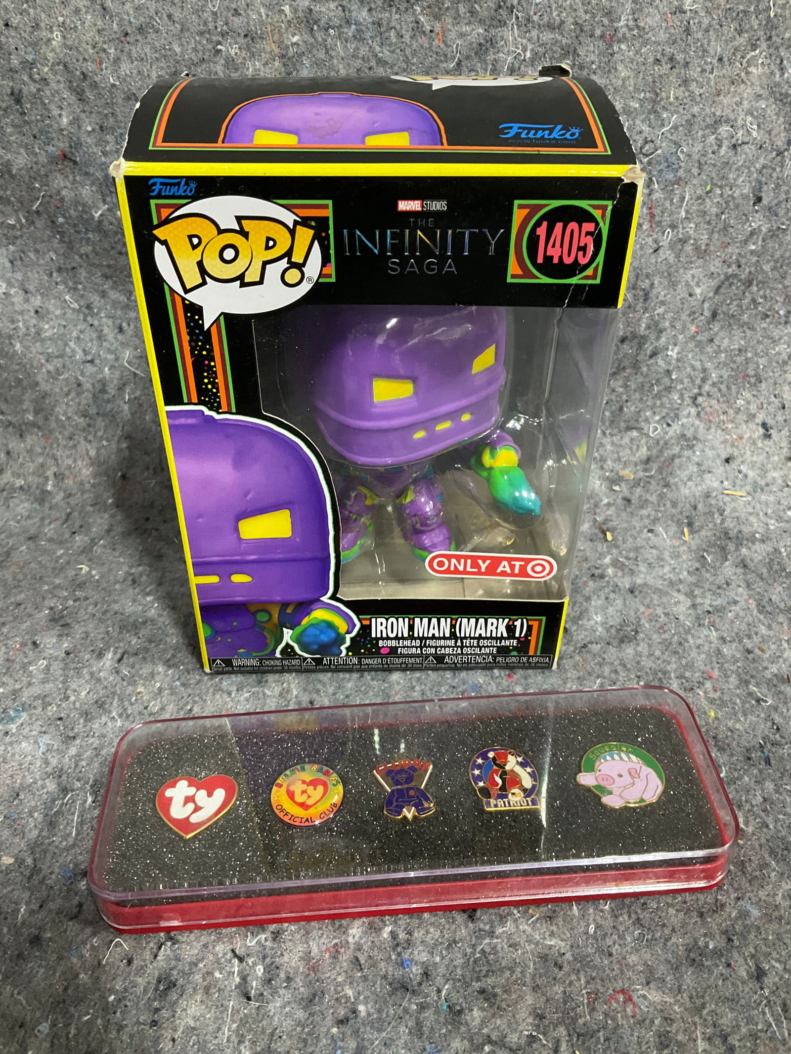 Iron Man Mark 1 infinity saga Pop collectible*new in package* and beanie babies pins: Iron Man Mark 1 infinity saga Pop collectible*new in package* and beanie babies pins