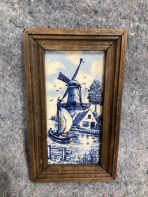 Vintage H& R Johnson ltd. hand painted framed porcelain tile(4.5inx7in)