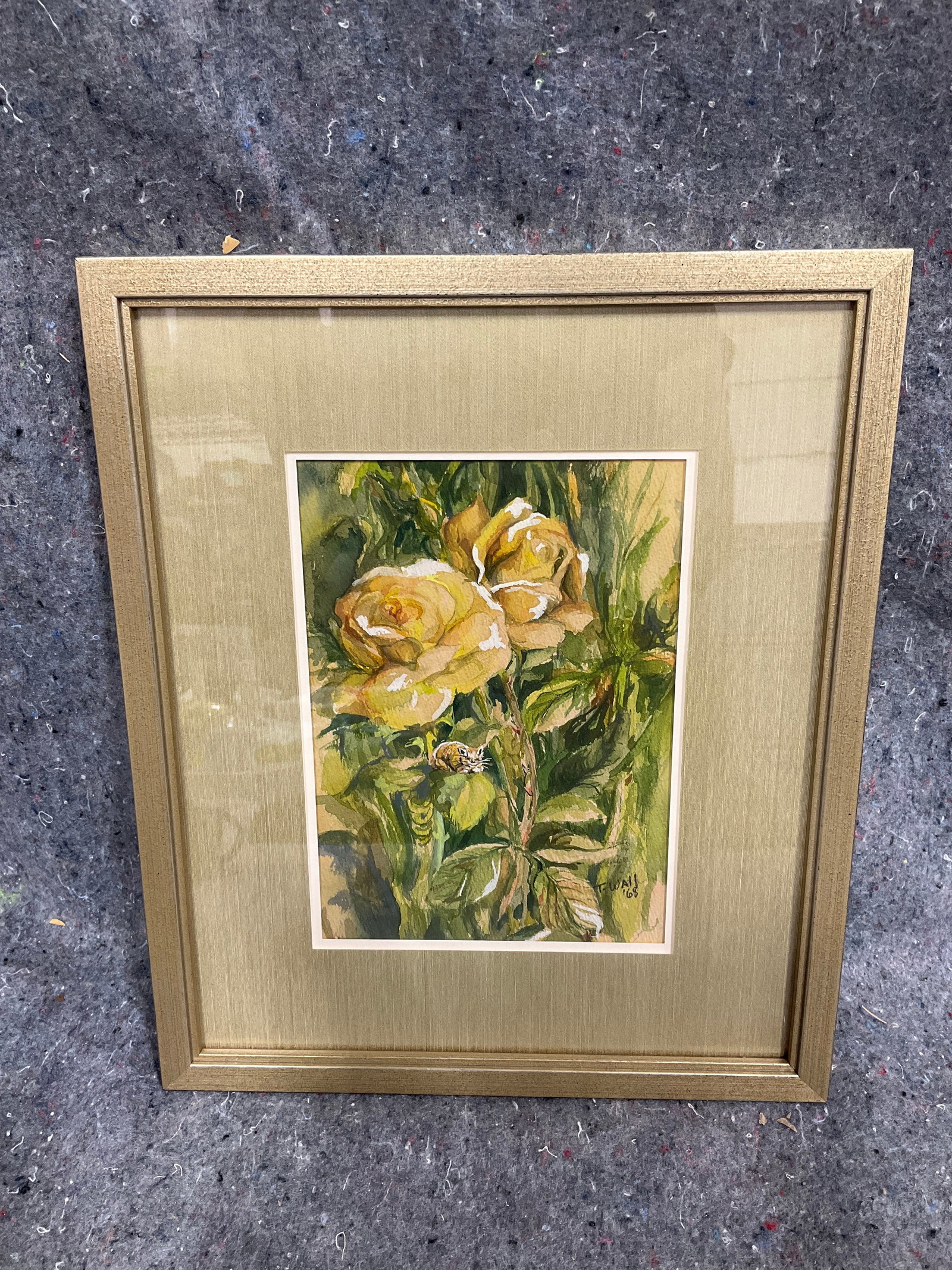 Framed floral artwork signed T. Wall(10.5inx12.5in): Framed floral artwork signed T. Wall(10.5inx12.5in)