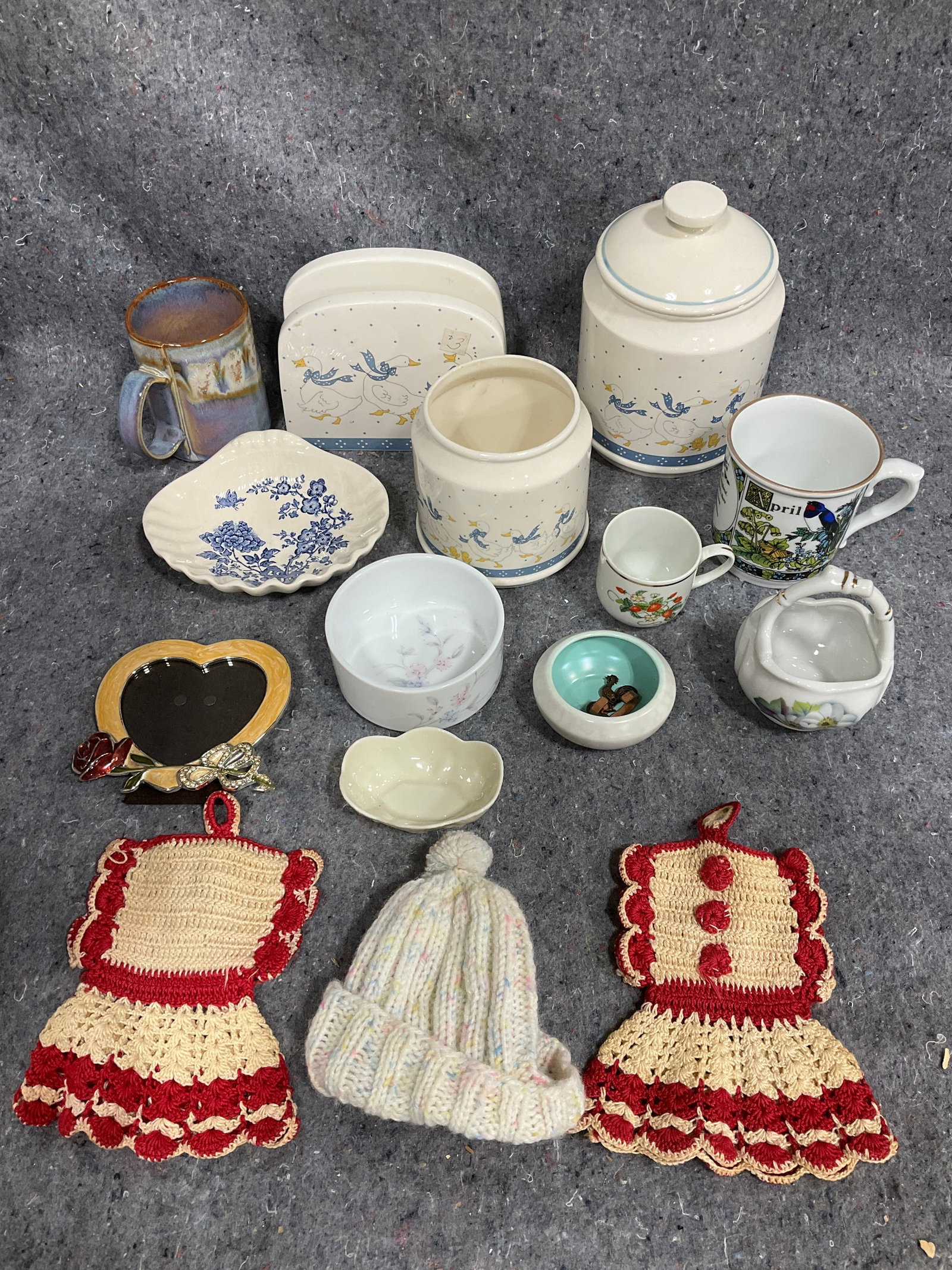 Ceramic napkin holder/kitchen canisters, decorative mugs, and more(tallest 6in.): Ceramic napkin holder/kitchen canisters, decorative mugs, and more(tallest 6in.)