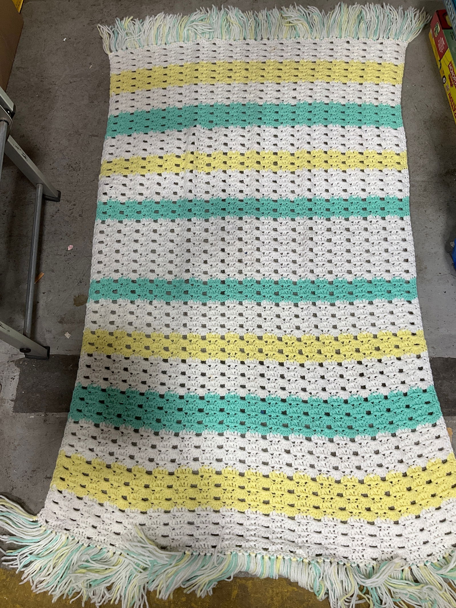 Green yellow and white afghan(34inx56in): Green yellow and white afghan(34inx56in)