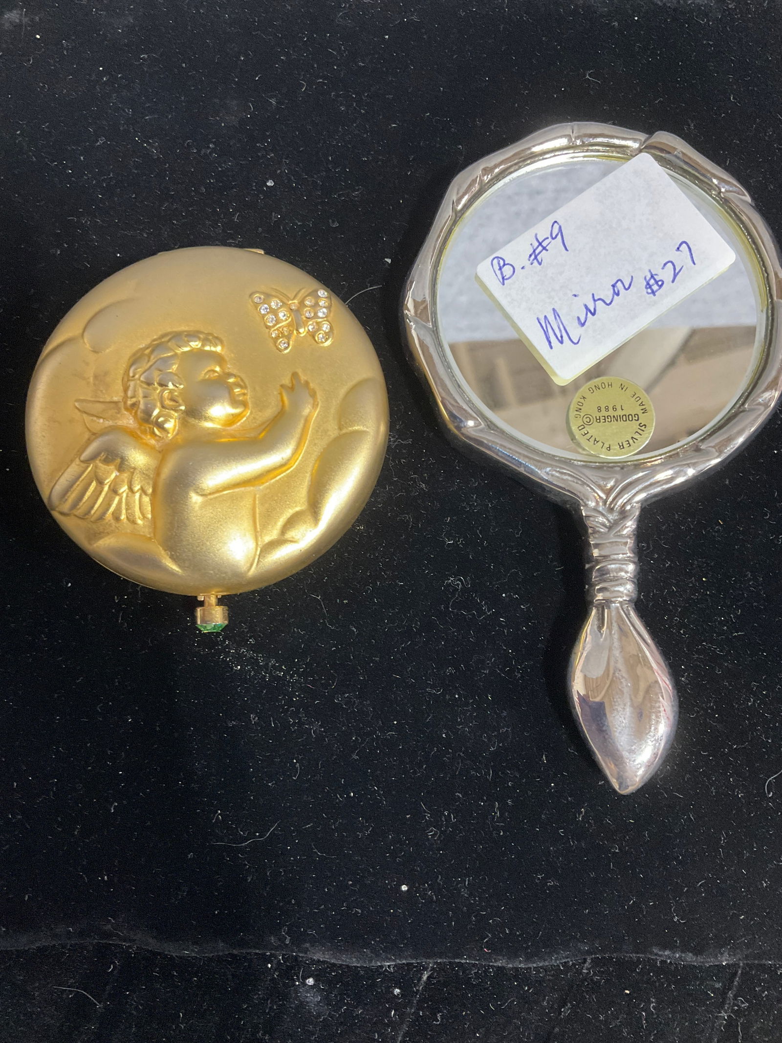 August Angel compact and Godinger silver plated mirror: August Angel compact and Godinger silver plated mirror