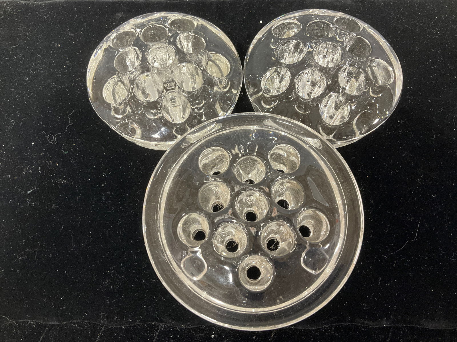 Vintage clear glass flower frogs: Vintage clear glass flower frogs