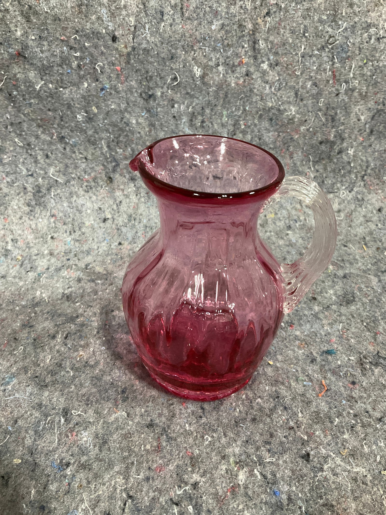 Vintage pilgrims cranberry glass pitcher(5in tall): Vintage pilgrims cranberry glass pitcher(5in tall)
