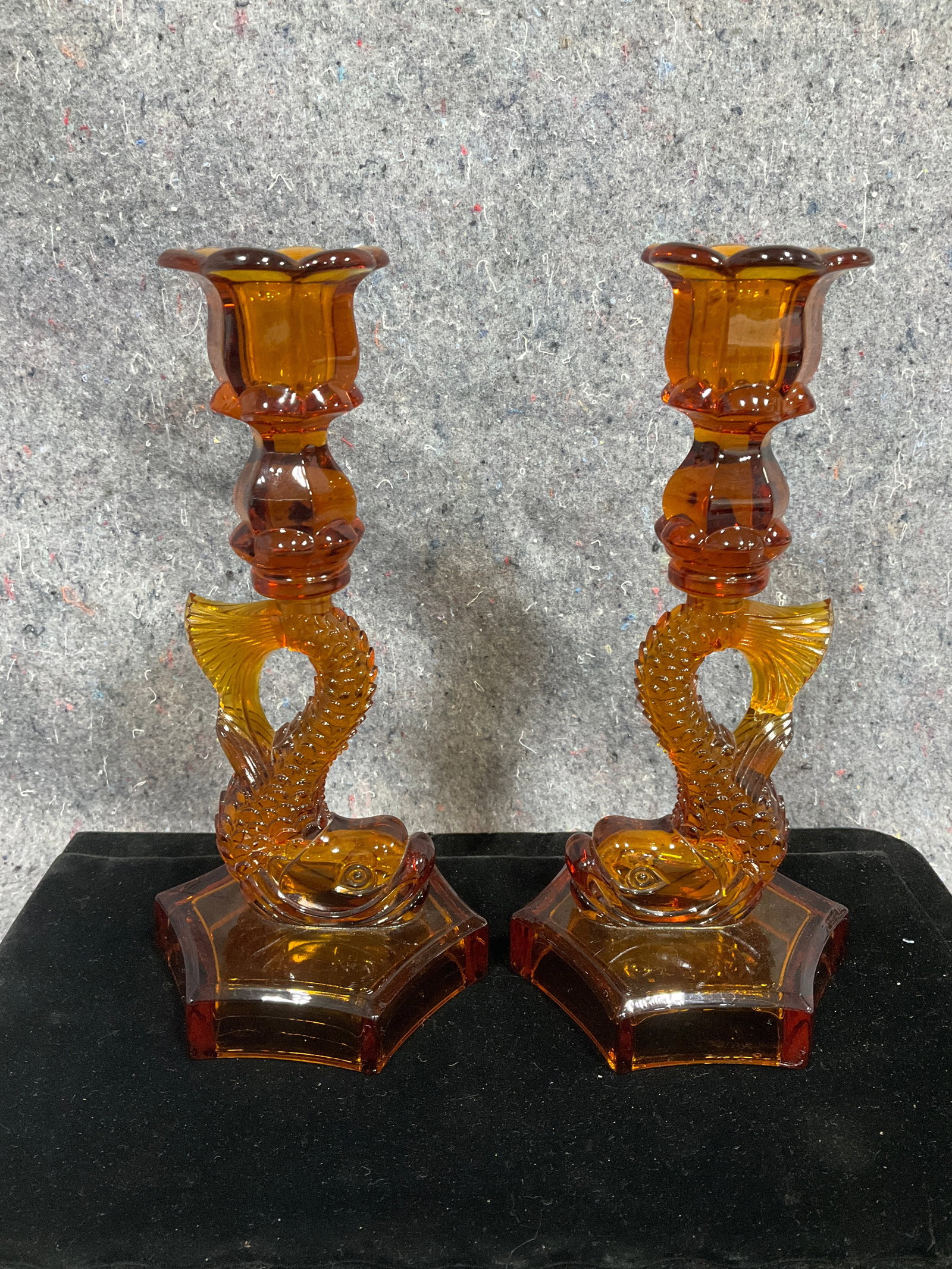 Vintage amber glass candleholders(9in tall): Vintage amber glass candleholders(9in tall)