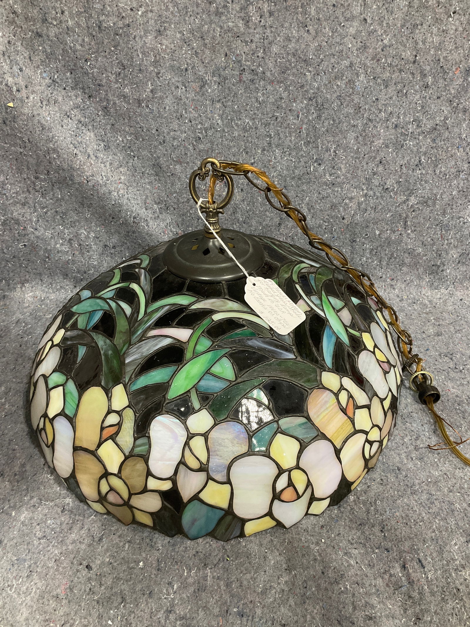 Vintage floral pattern leaded glass hanging lampshade(12.5in tall) (1 of 1)