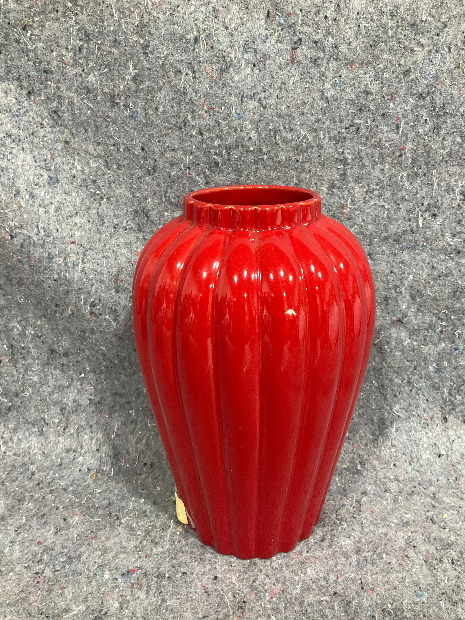 Red ceramic ribbed vase(10in tall) (1 of 1)