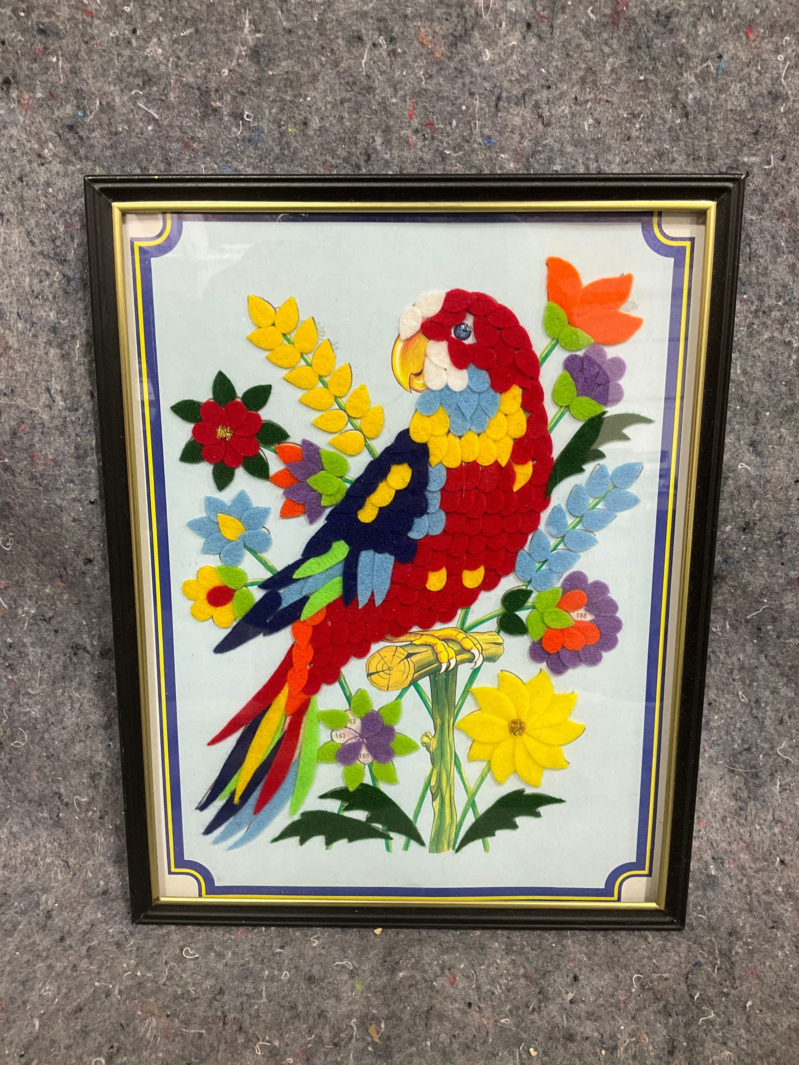 Framed vinatge parrot embroidery artwork(8.5inx11in): Framed vinatge parrot embroidery artwork(8.5inx11in)