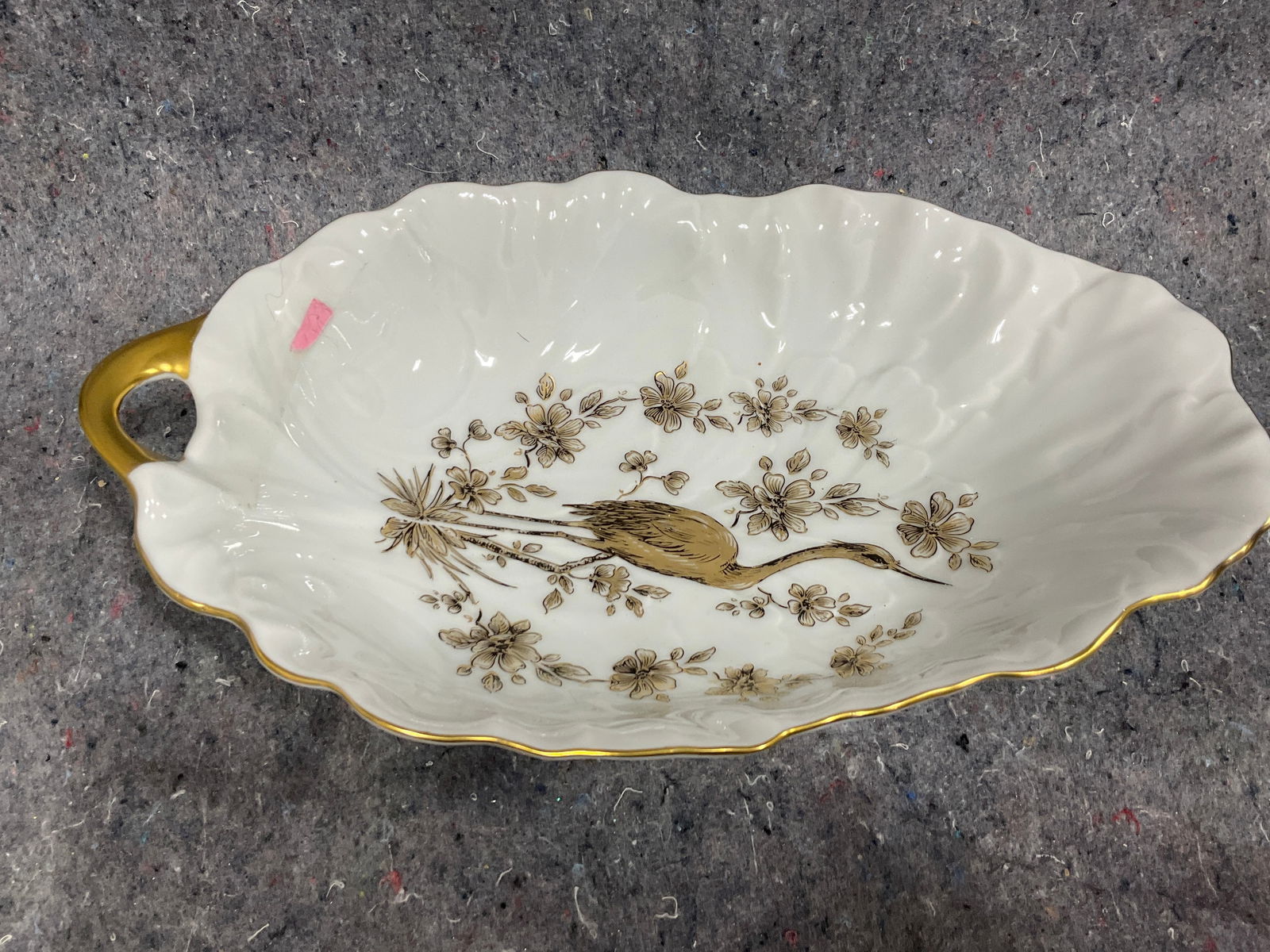 Bareuther white porcelain bowl with crane bird and floral design(3inx12inx8.5in): Bareuther white porcelain bowl with crane bird and floral design(3inx12inx8.5in)