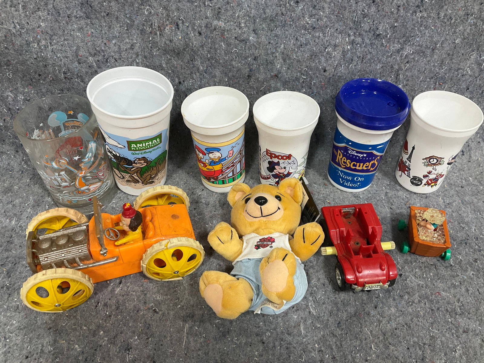 Vintage Cups (Walt Disney, etc), Harley Davidson Bear, and other toys: Vintage Cups (Walt Disney, etc), Harley Davidson Bear, and other toys