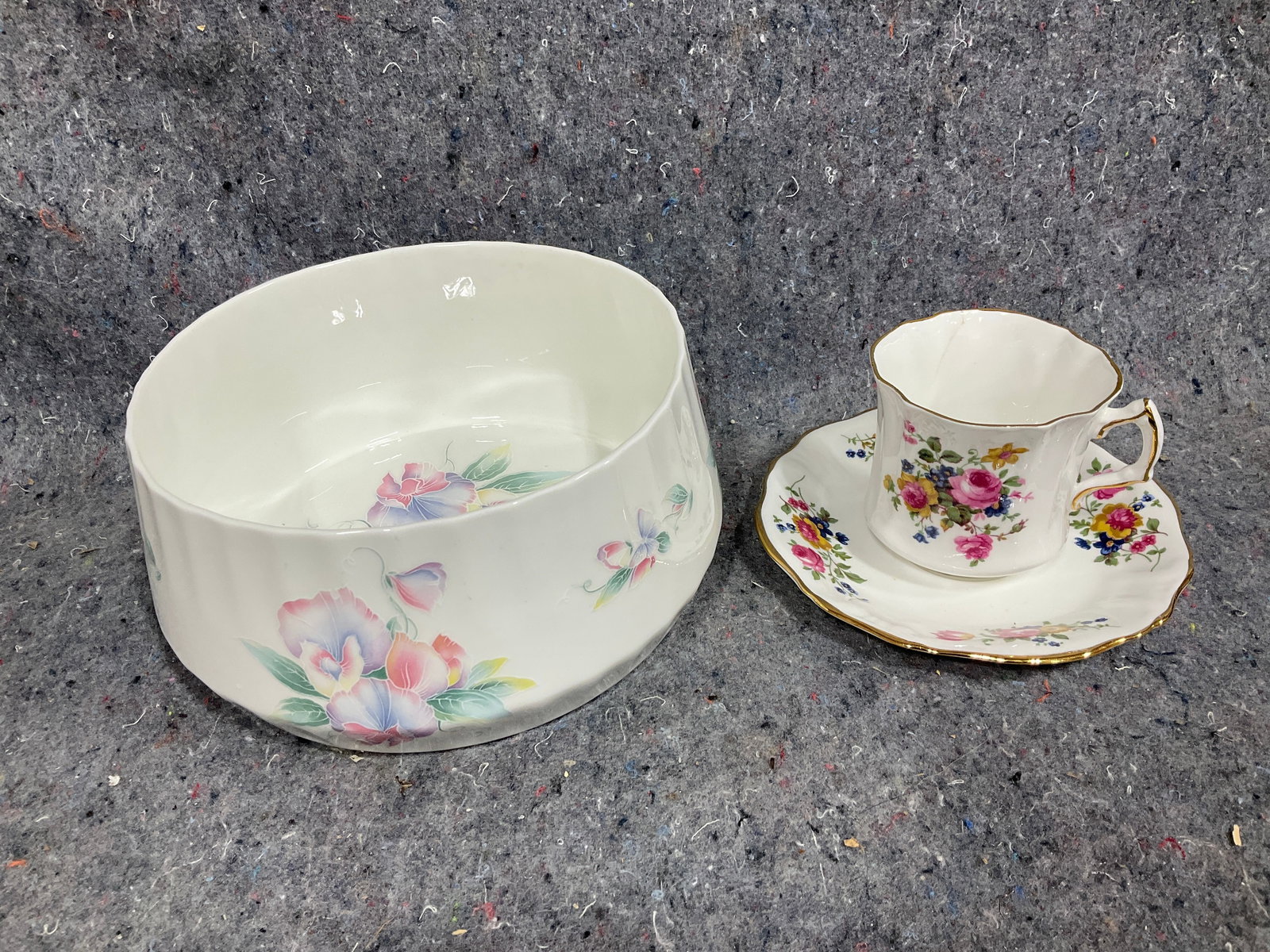 Vintage floral bowl and gold trim teacup with matching miiature plate: Vintage floral bowl and gold trim teacup with matching miiature plate