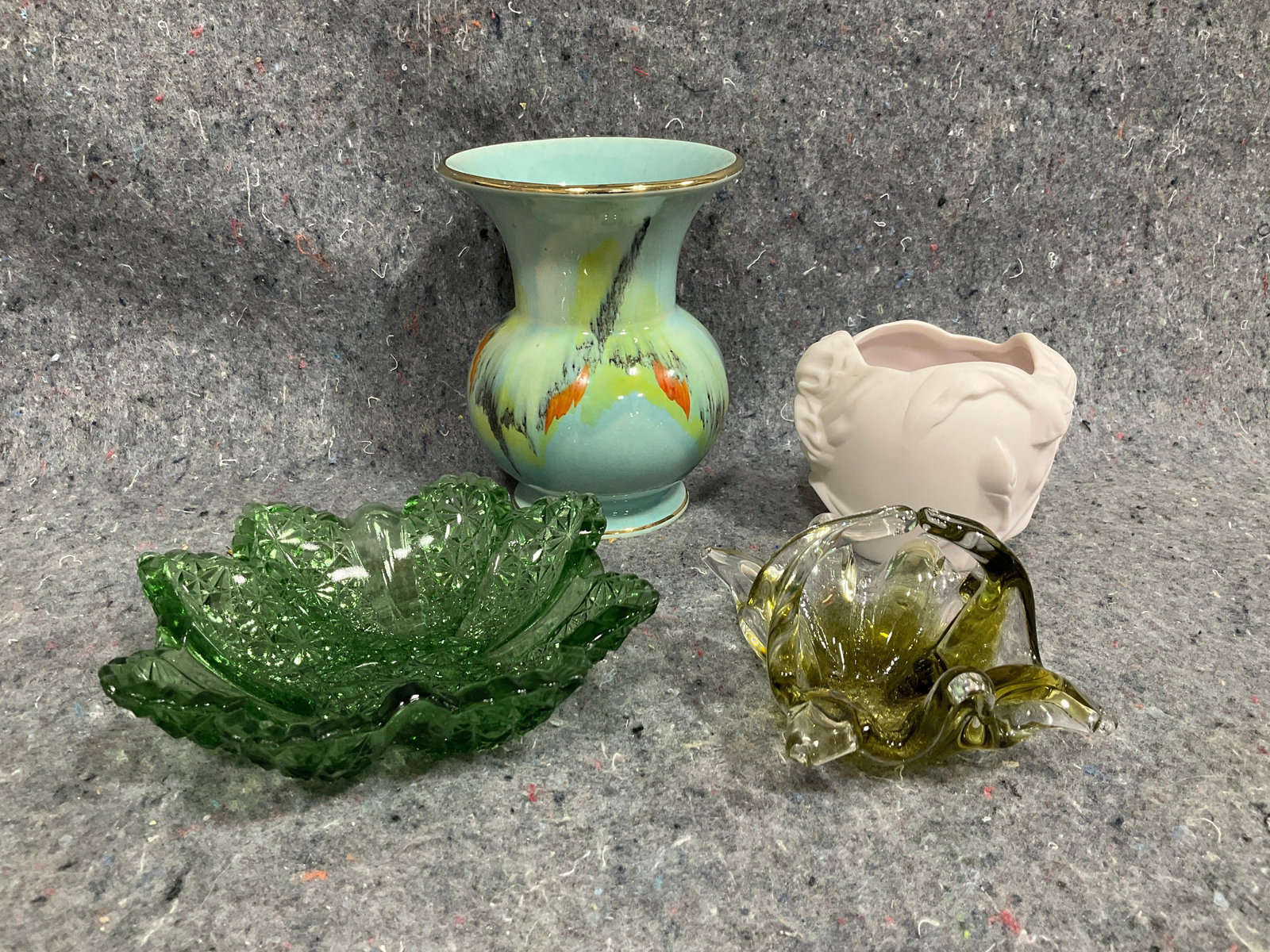 Art Glass Basket, Ceramic Vases, and more (Tallest - 5in): Art Glass Basket, Ceramic Vases, and more (Tallest - 5in)