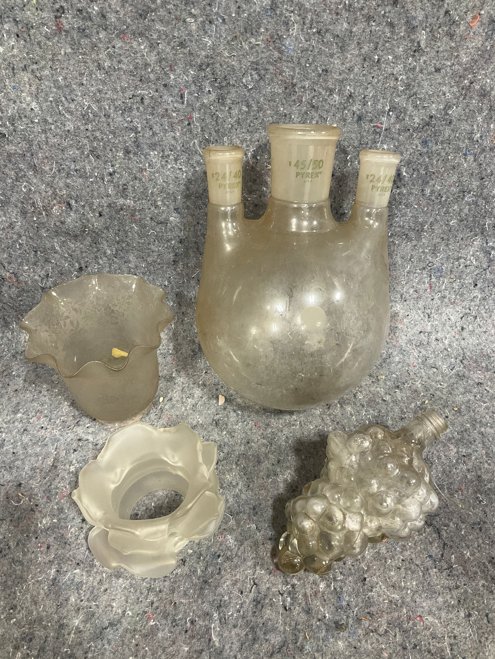 Pyrex 3 neck flask, grapes glass ornament, and more (1 of 1)