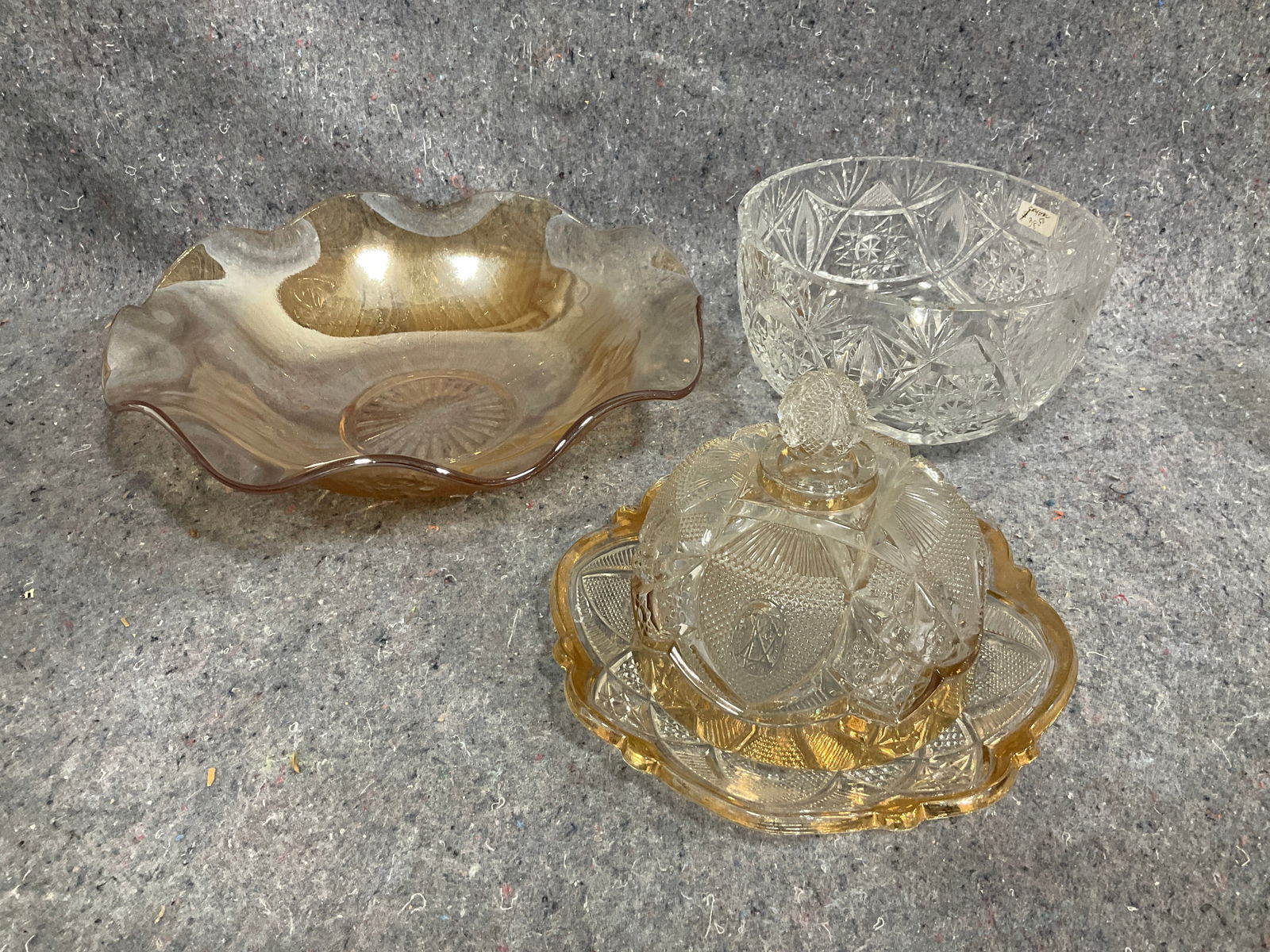 Crystal cut bowl, domed butter dish, and more(tallest 4.5in): Crystal cut bowl, domed butter dish, and more(tallest 4.5in)