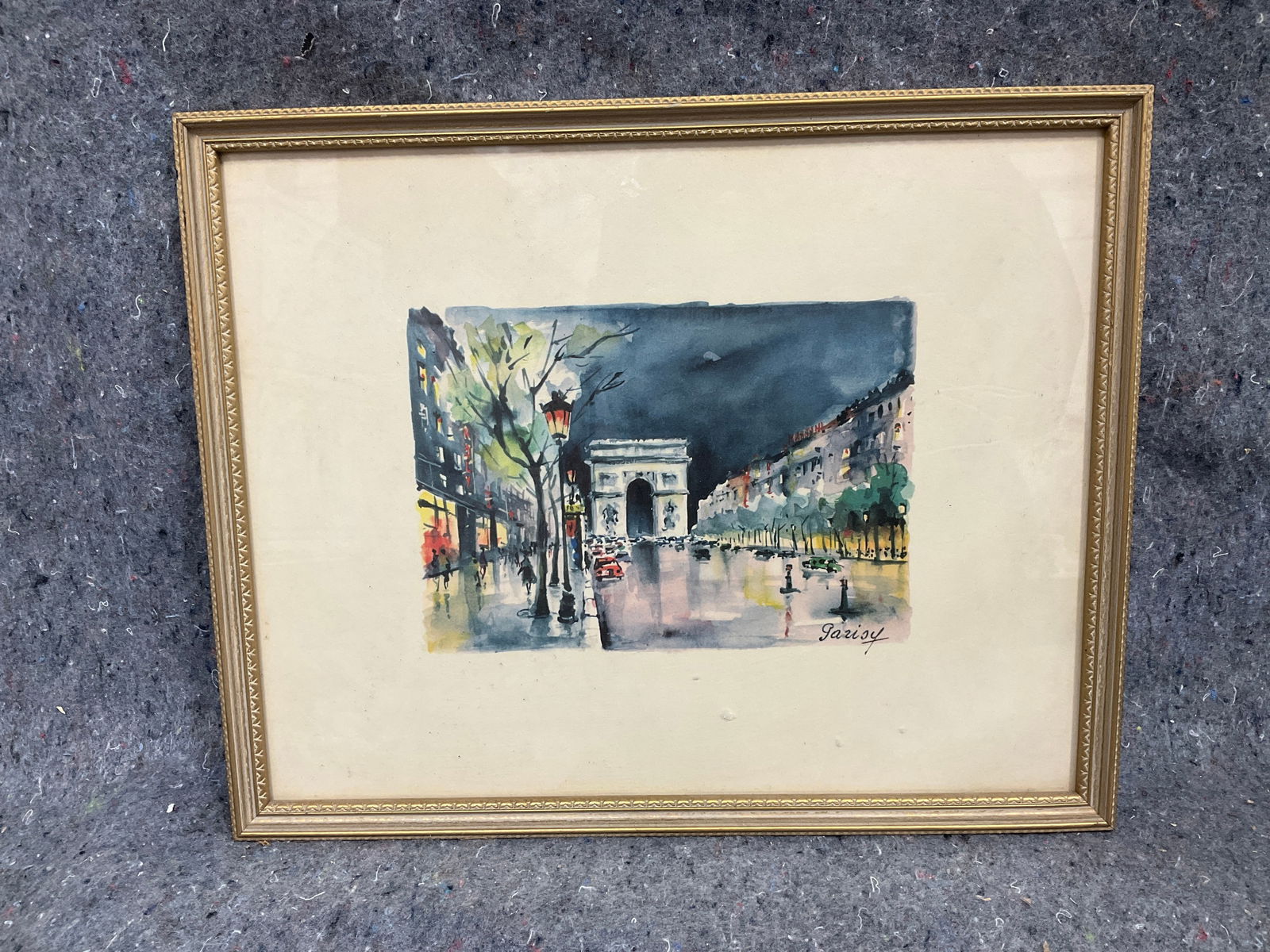 Vintage framed watercolor print signed Garisy(10in.x12.5in): Vintage framed watercolor print signed Garisy(10in.x12.5in)