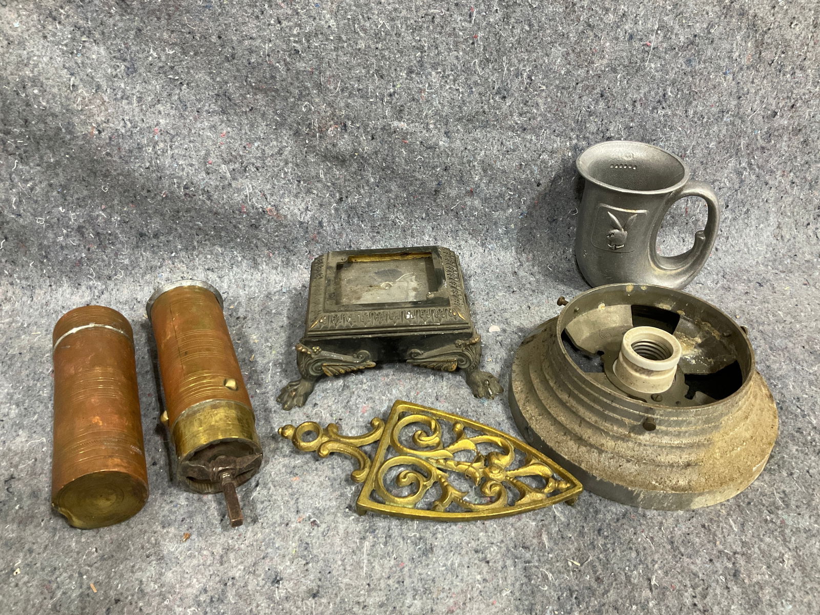 Playboy Carson pewter drinking horn mug, trivet, vintage lampshade, and more: Playboy Carson pewter drinking horn mug, trivet, vintage lampshade, and more