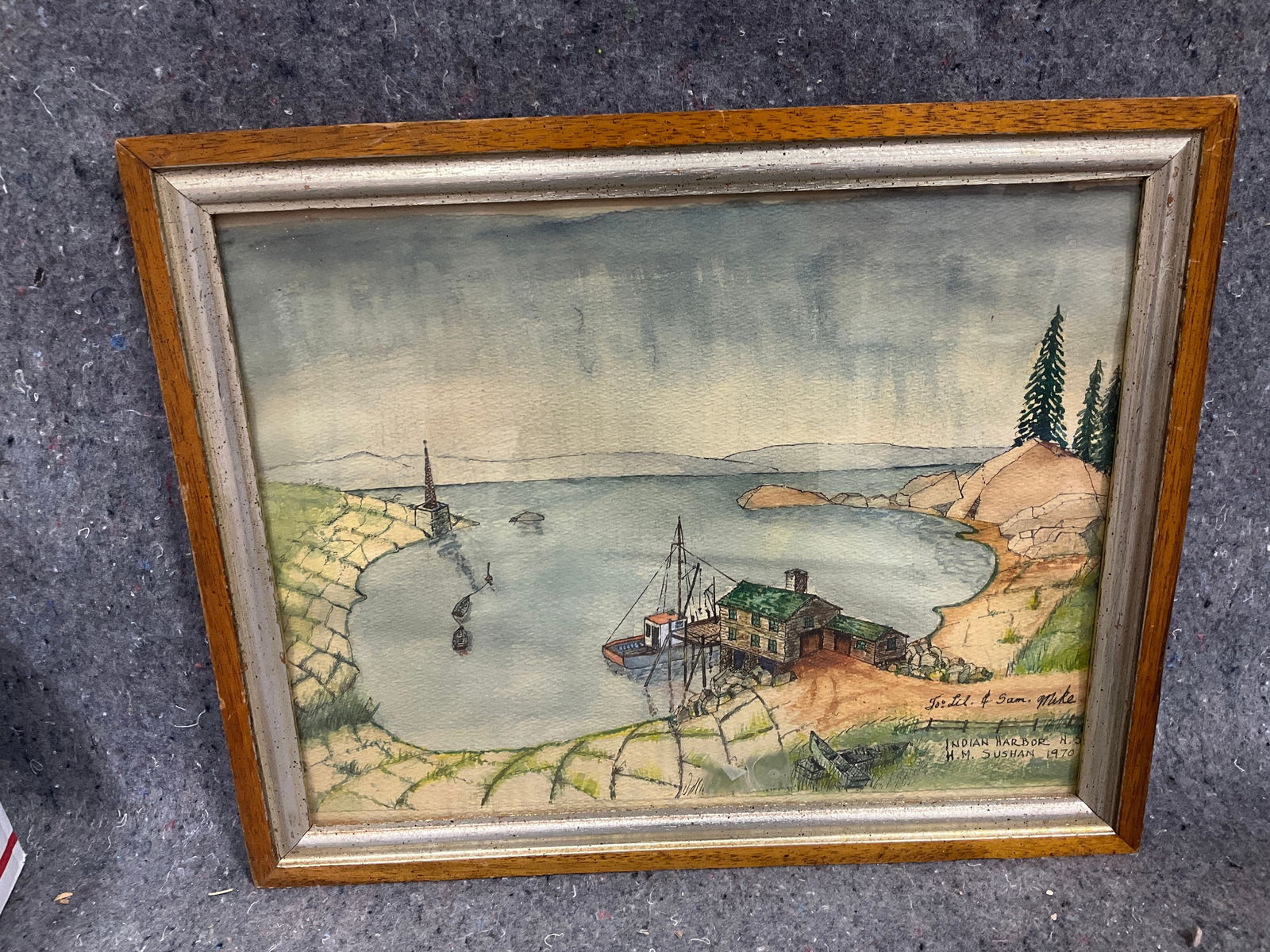 1970 Indian Harbor framed and signed artwork(12.5inx16in): 1970 Indian Harbor framed and signed artwork(12.5inx16in)