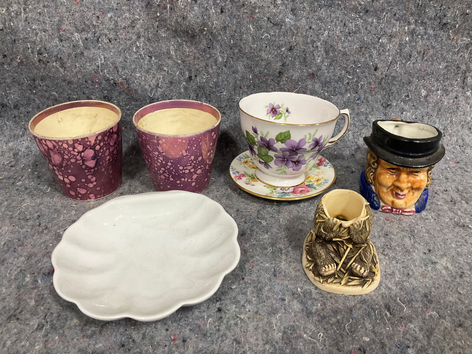 Ceramic Cups, Plates, and Toothpick Holder - Lillian Vernon, Royal Vale, etc (Tallest - 3in): Ceramic Cups, Plates, and Toothpick Holder - Lillian Vernon, Royal Vale, etc (Tallest - 3in)
