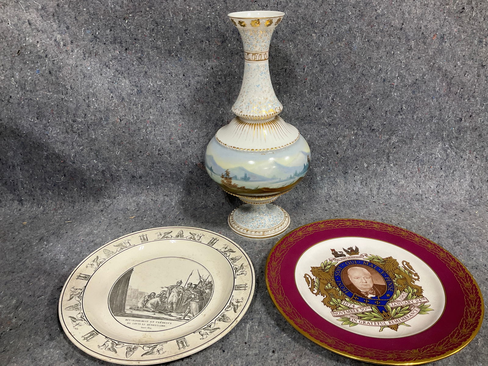 Hand painted porcelain vase(13in tall) and collectible plates: Hand painted porcelain vase(13in tall) and collectible plates