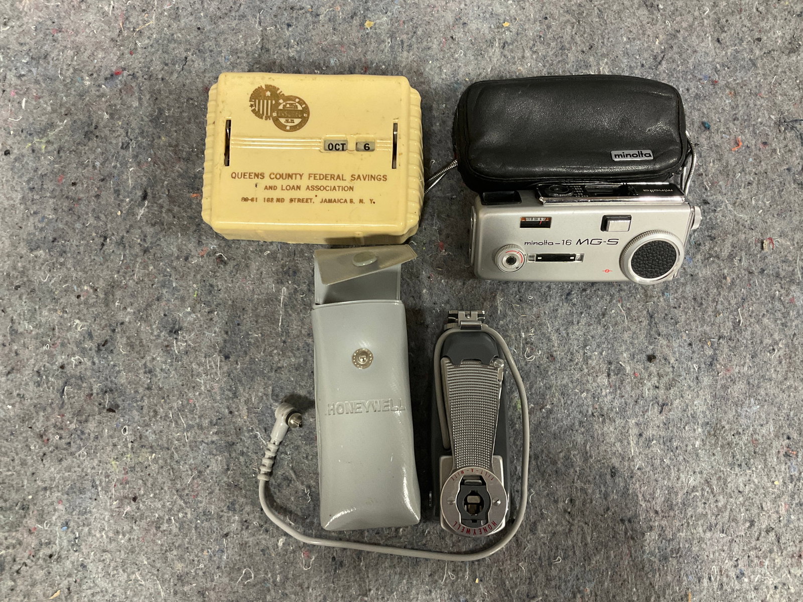 Minolta 16 MG-S Camera with Case, Honeywell Tilt-a-Mite Flash Unit, and more: Minolta 16 MG-S Camera with Case, Honeywell Tilt-a-Mite Flash Unit, and more