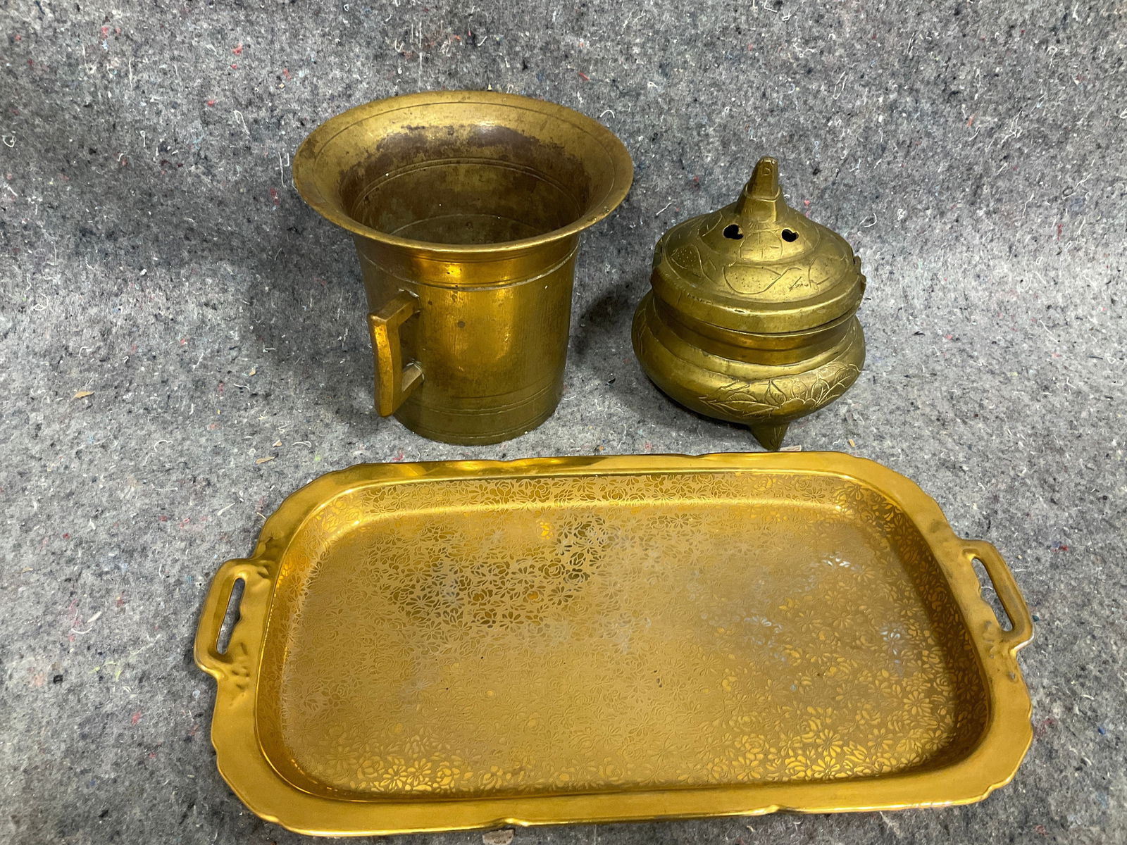 Brass tray, brass apothecary mortar(4.5in tall), and more (1 of 1)