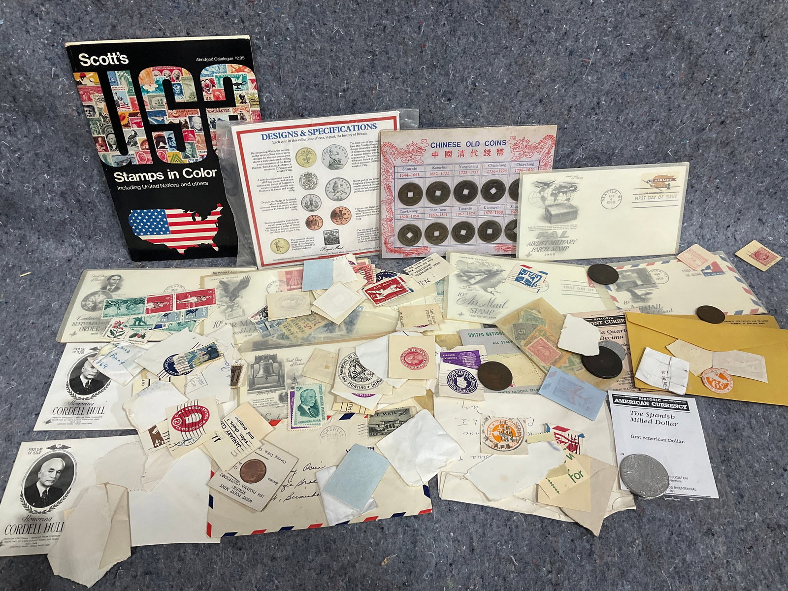 Vintage First Day Covers, USA stamps in color book, Chinese old coins set, and more: Vintage First Day Covers, USA stamps in color book, Chinese old coins set, and more