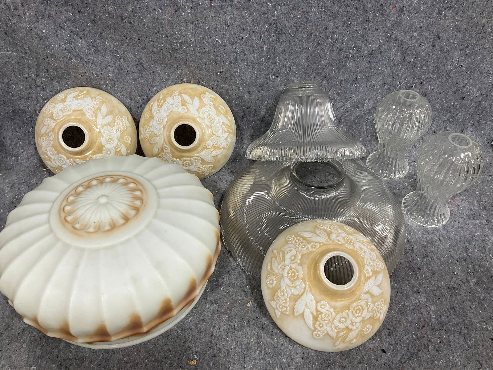 Vintage prismatic glass light shade and other vintage glass fixtures: Vintage prismatic glass light shade and other vintage glass fixtures