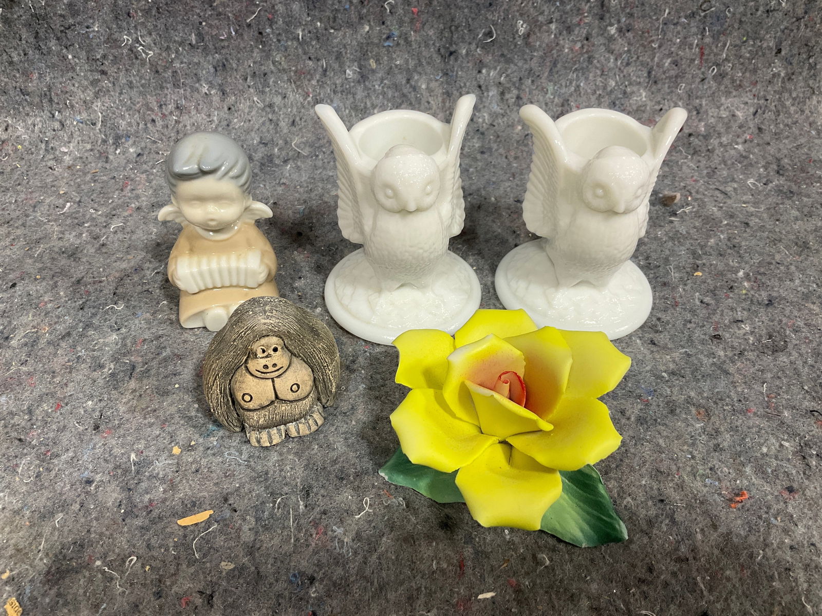 Westmoreland milk glass toothpick holders(3in tall), capodimonte floral decor, and more: Westmoreland milk glass toothpick holders(3in tall), capodimonte floral decor, and more