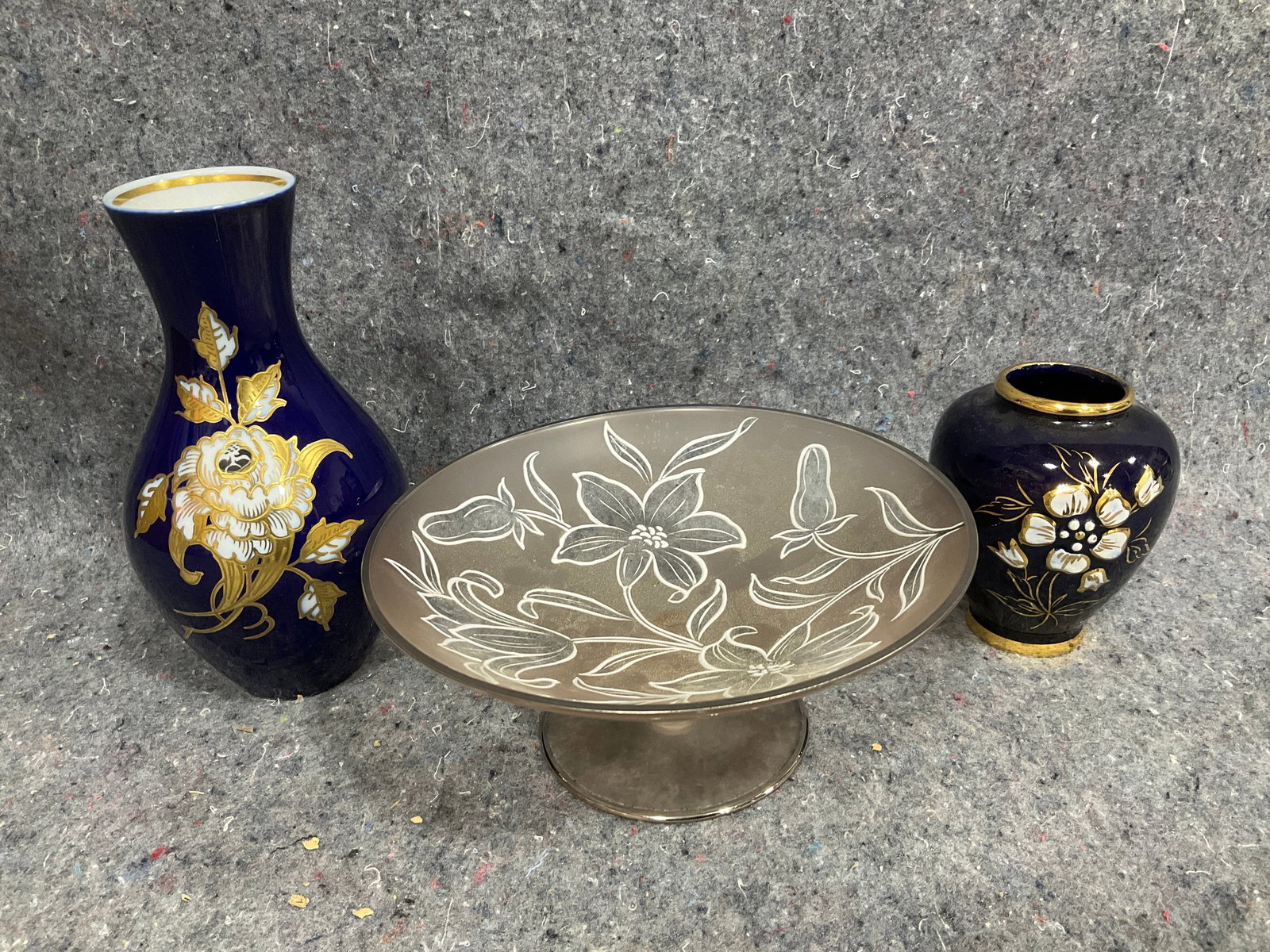 Serving dish with floral silver overlay and decorative vases(tallest 7in) (1 of 1)