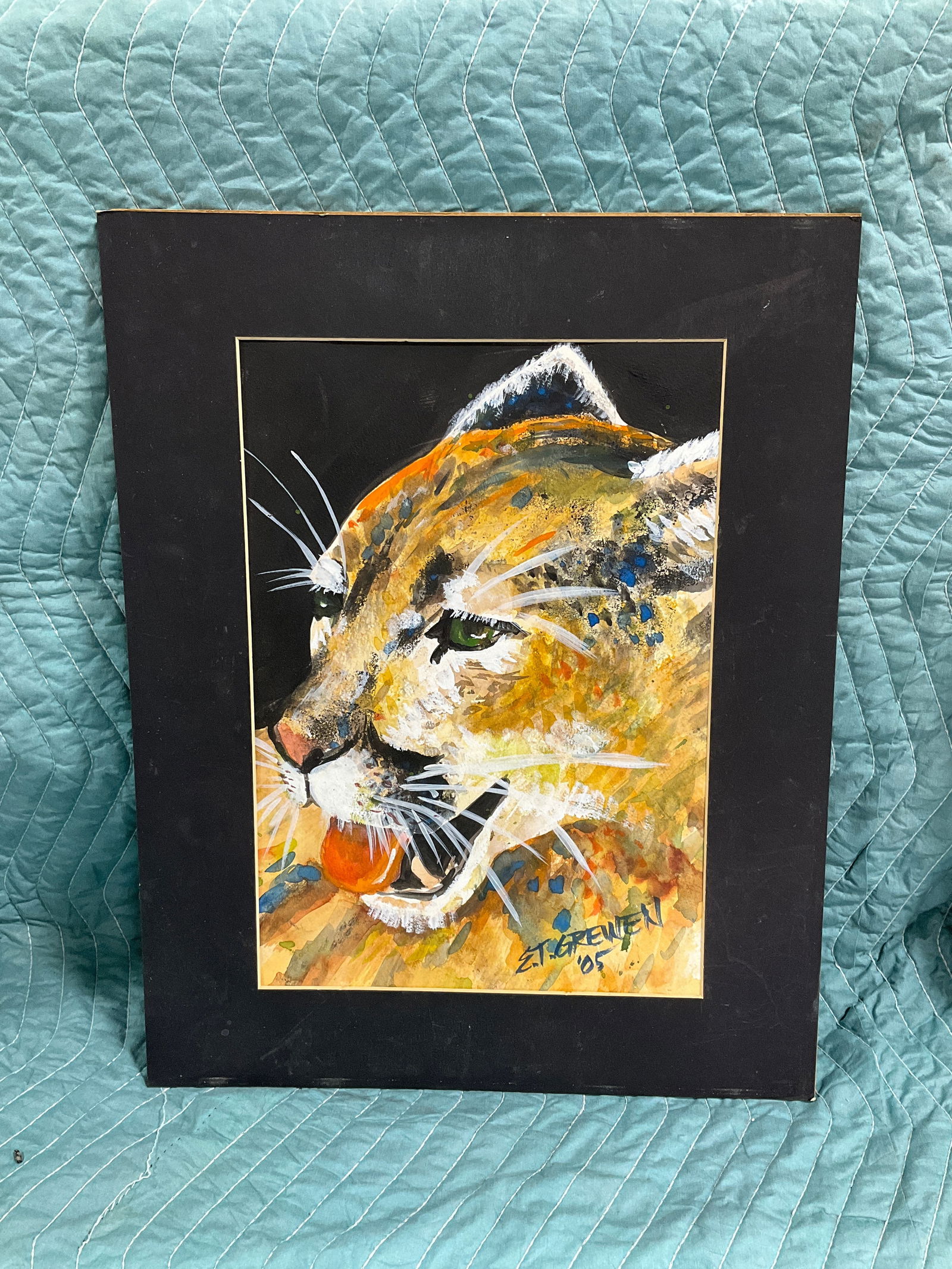 Mountain lion artwork signed ET Grewen(16inx20in): Mountain lion artwork signed ET Grewen(16inx20in)