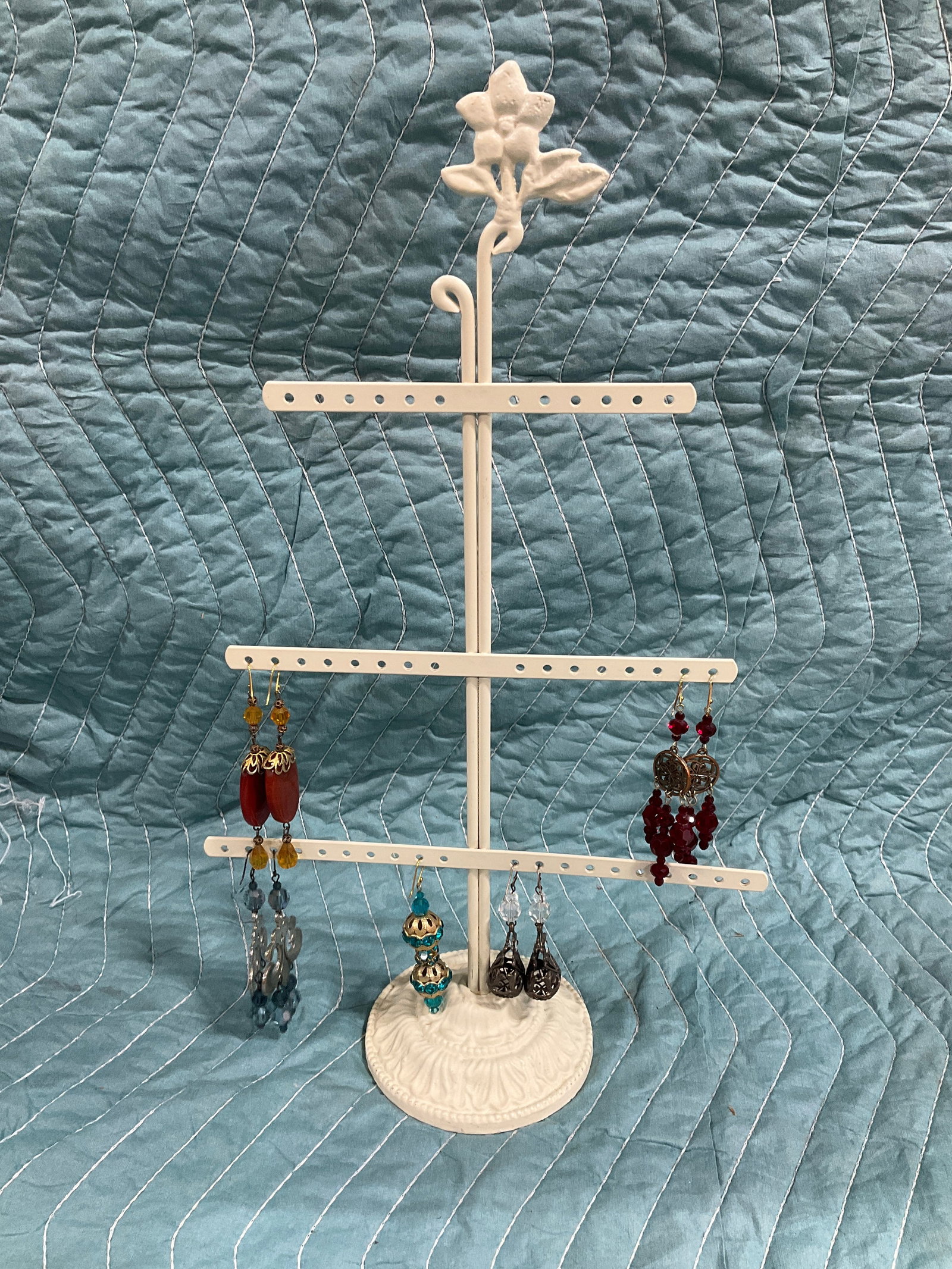 White jewelry display stand(16.5intall) and costume earrings (1 of 1)