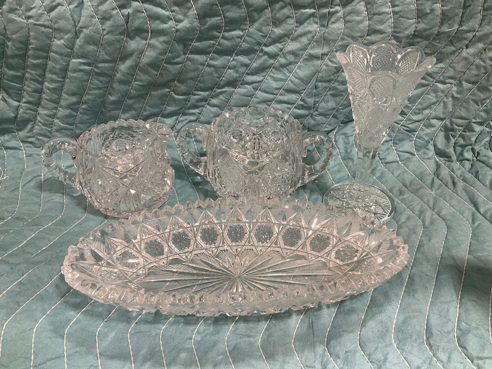 Crystal cut pitcher, bowl, and more(tallest 6.5in): Crystal cut pitcher, bowl, and more(tallest 6.5in)