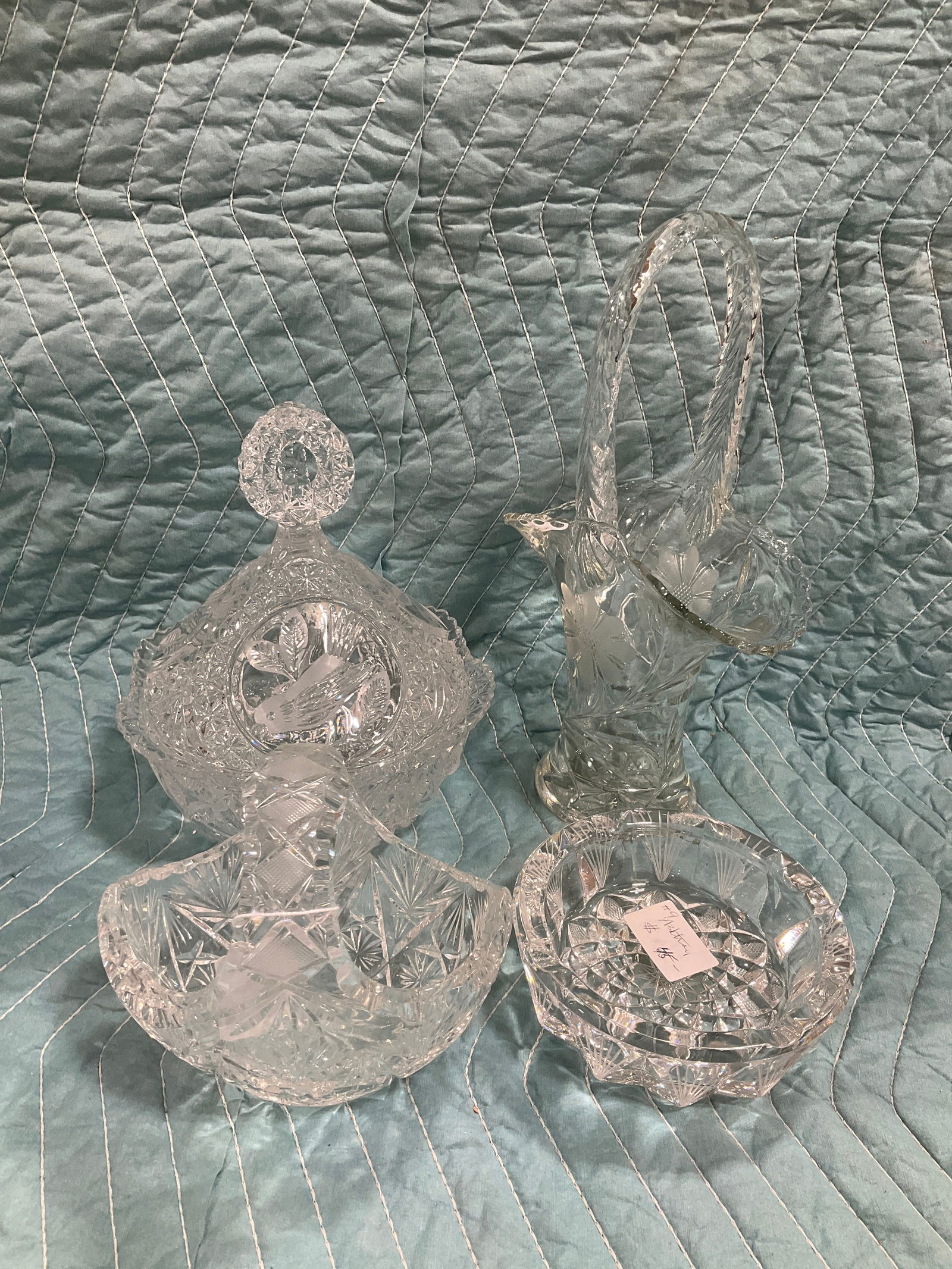 Vintage crystal baskets, crystal cany dish with lid, and more(tallest 12in): Vintage crystal baskets, crystal cany dish with lid, and more(tallest 12in)