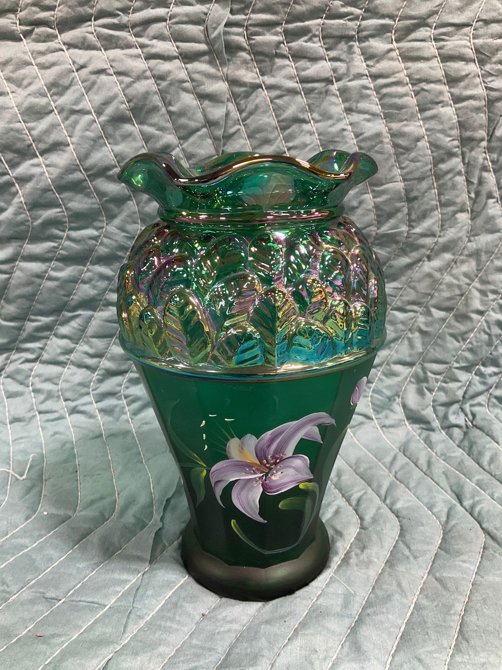 Fenton handpainted vase sculpture signed on bottom(8.5in tall): Fenton handpainted vase sculpture signed on bottom(8.5in tall)
