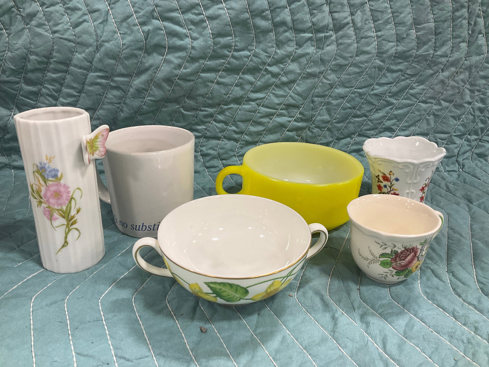 Glassbake Cup, Ceramic Cups, Vase, and more (Royal Doulton, Wedgwood, etc) Tallest - 5in: Glassbake Cup, Ceramic Cups, Vase, and more (Royal Doulton, Wedgwood, etc) Tallest - 5in