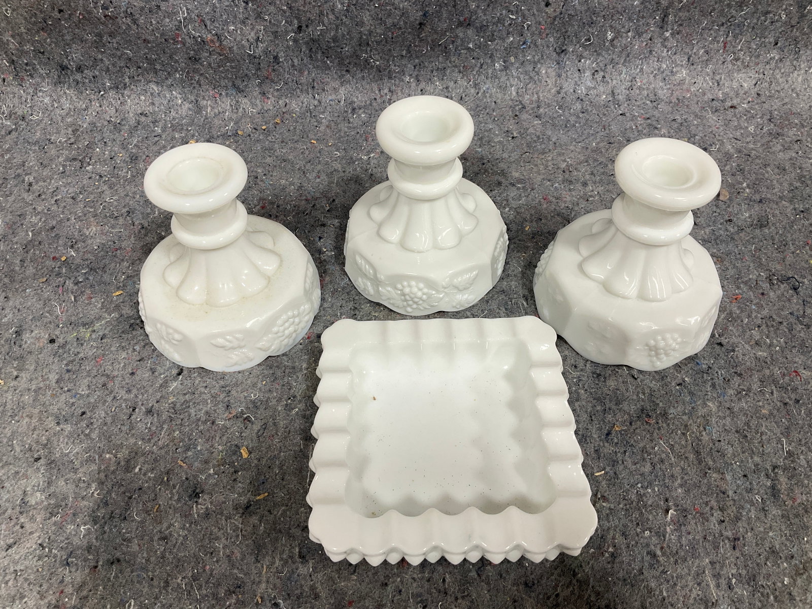 Vintage milk glass candleholders and tray(tallest 4.25in) (1 of 1)