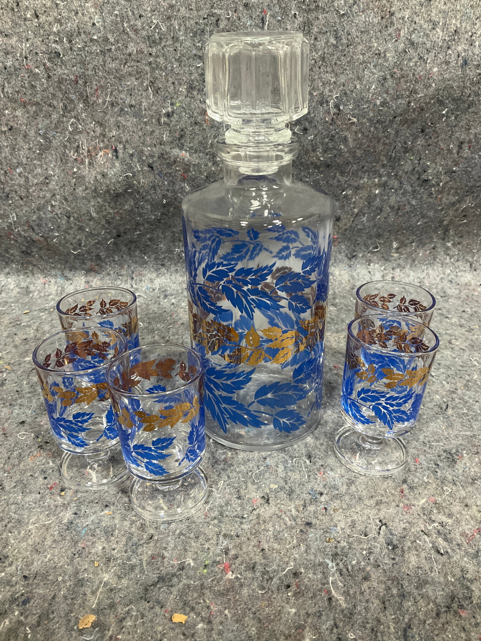 Clear Glass/Blue Pattern Decanter with Shot Glasses(Tallest - 8in) (1 of 1)