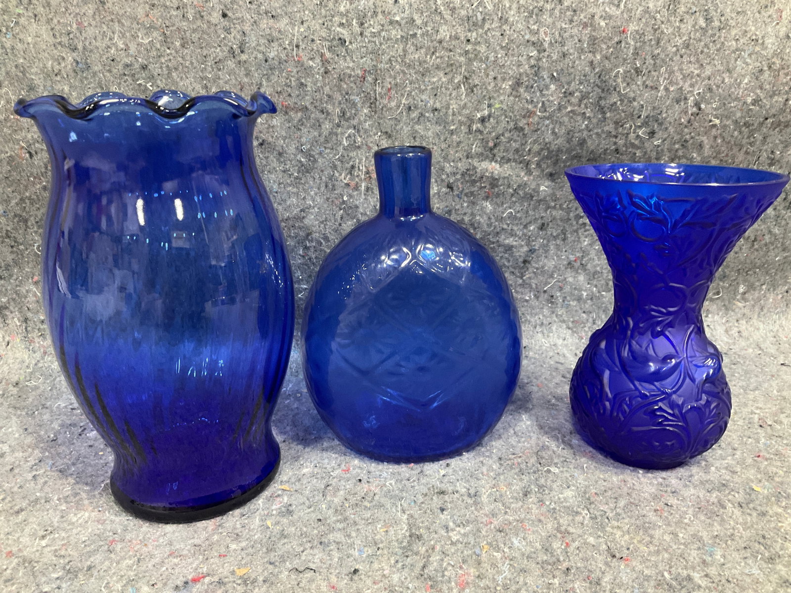 Blue Glass Vases, and Bottle (Tallest - 7in) (1 of 1)