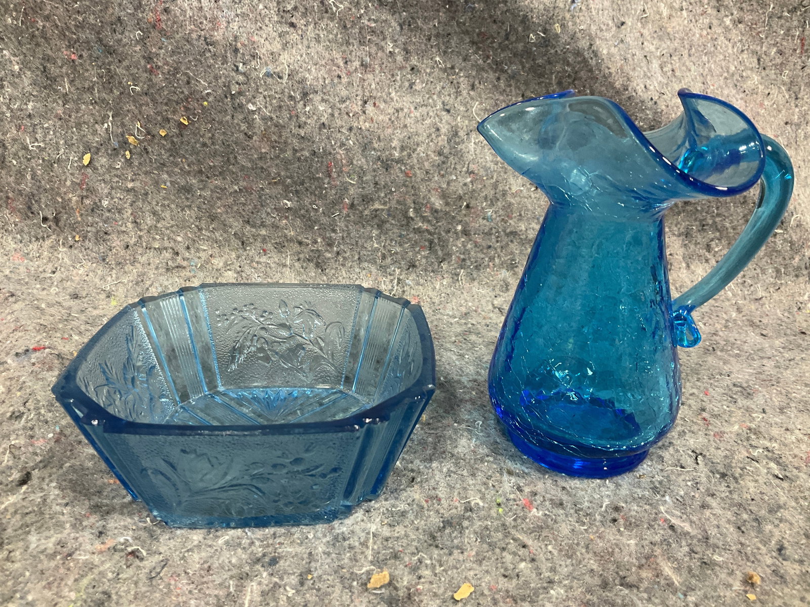 Blue Glass Bowl and Pitcher (Tallest - 5.5in): Blue Glass Bowl and Pitcher (Tallest - 5.5in)