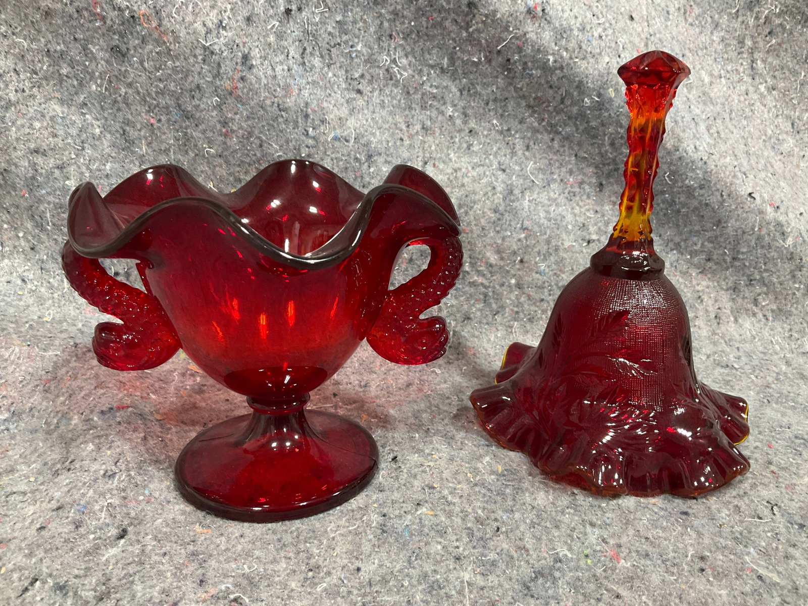 Red Glass Ruby Bell, and Fenton Ruby Red Compote (Tallest - 7in) (1 of 1)